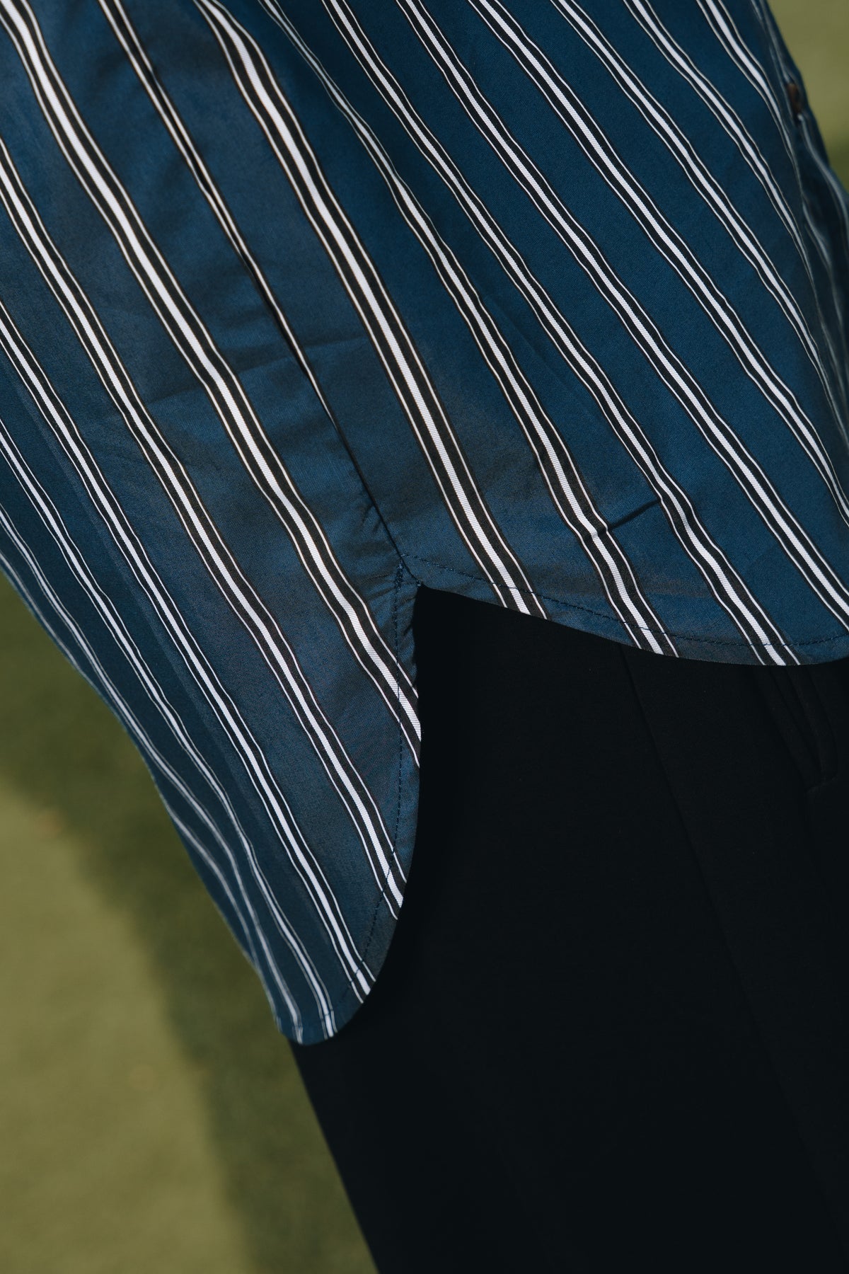 Navy Hidden Habibti Stripe Shirt in Cotton Tencel
