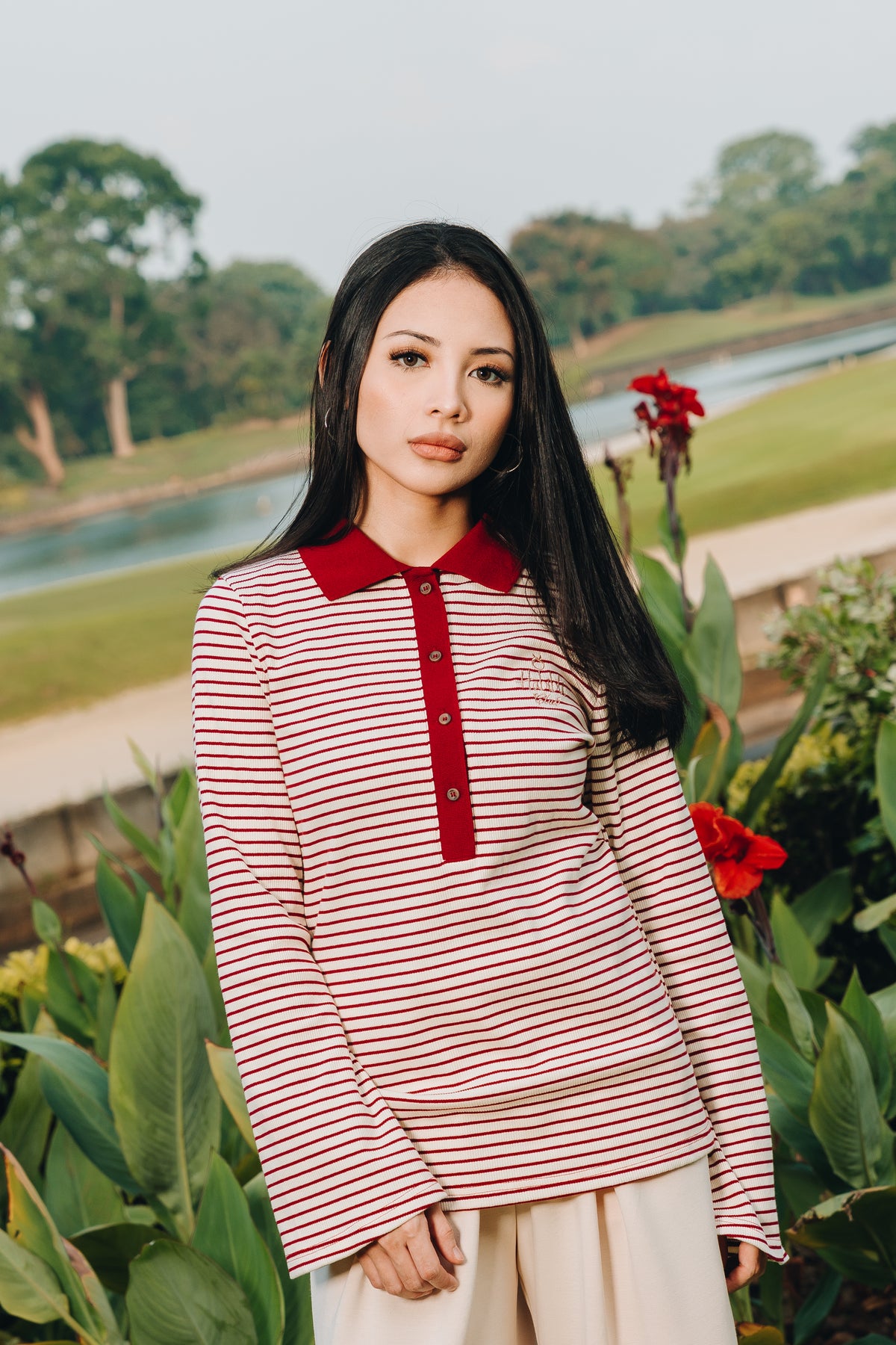 Fitted Stripe Top in Fine Cotton Ribbed