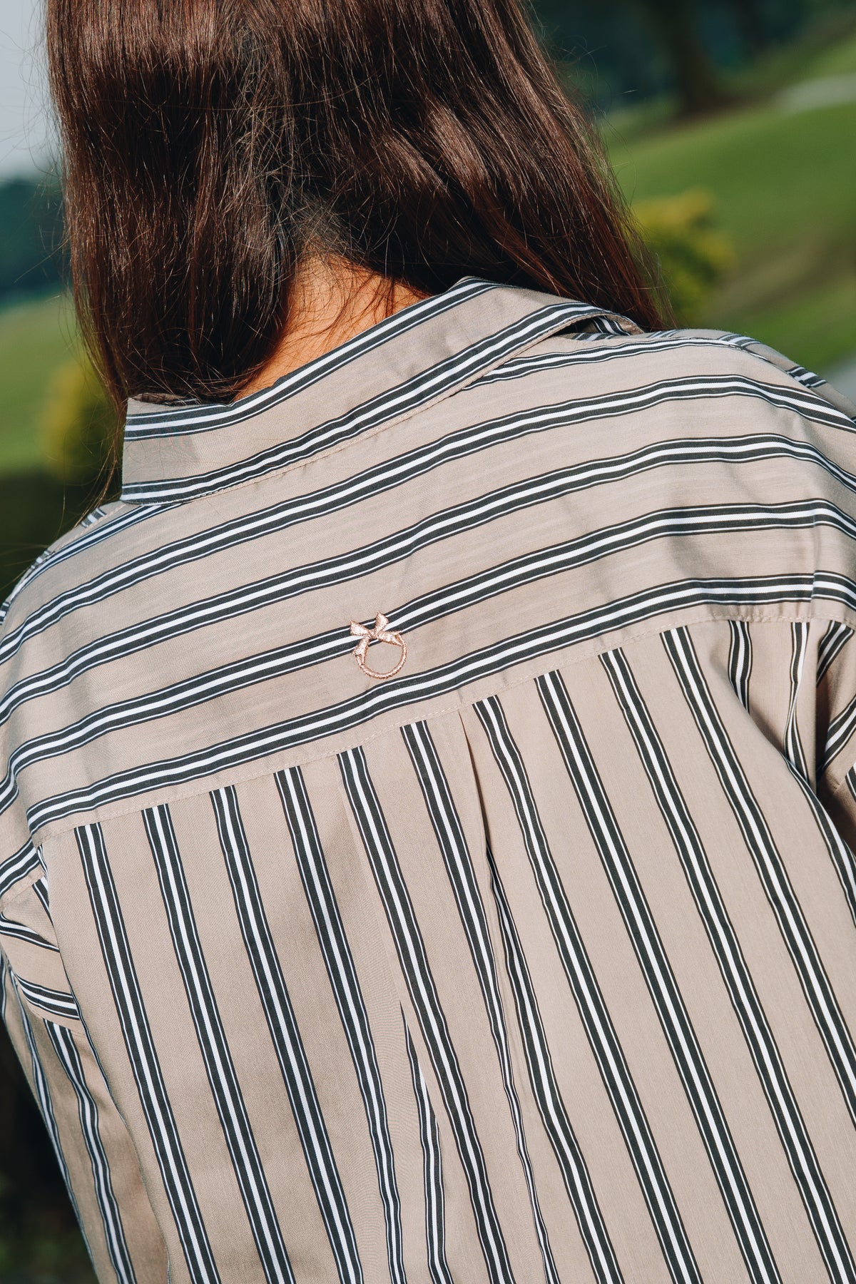 Taupe Hidden Habibti Stripe Shirt in Cotton Tencel
