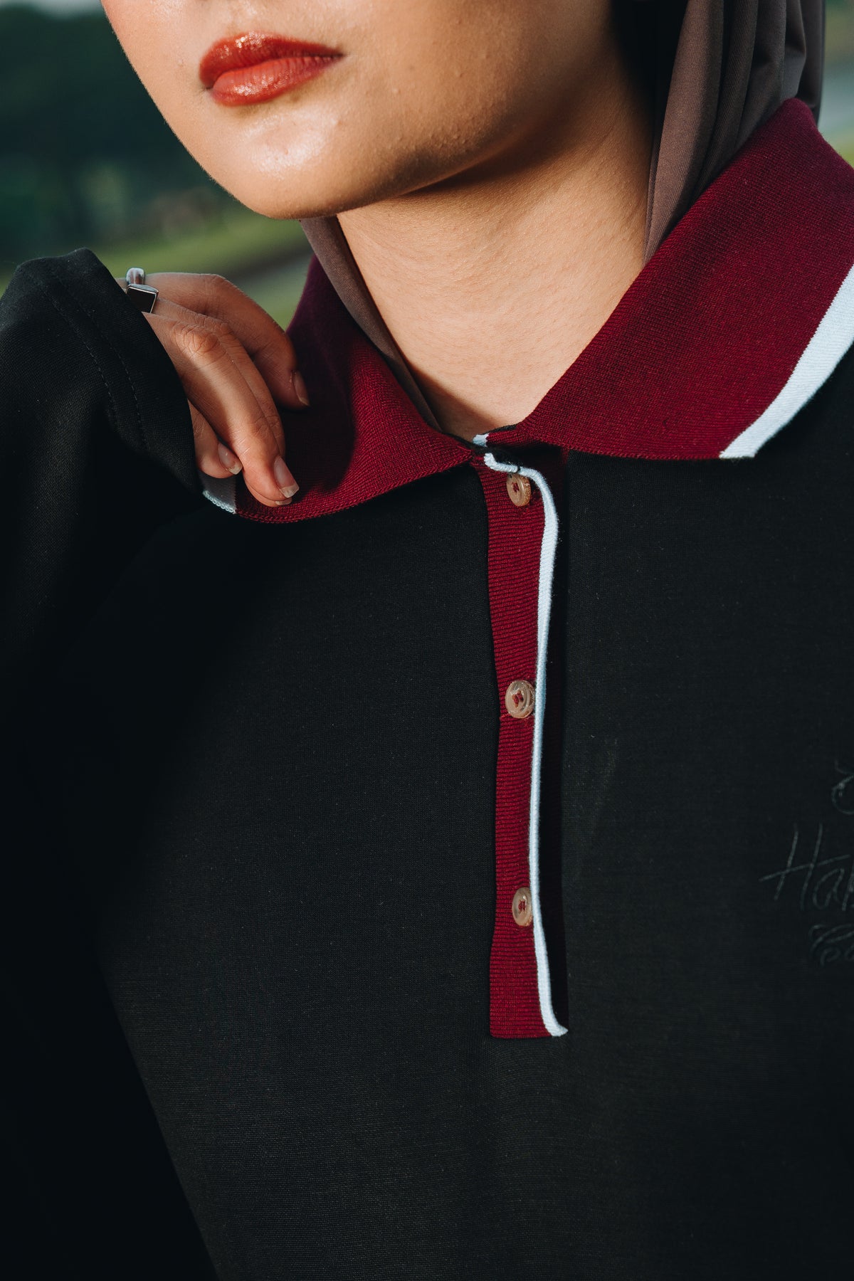 Black Oversized Polo Top in Lyocell