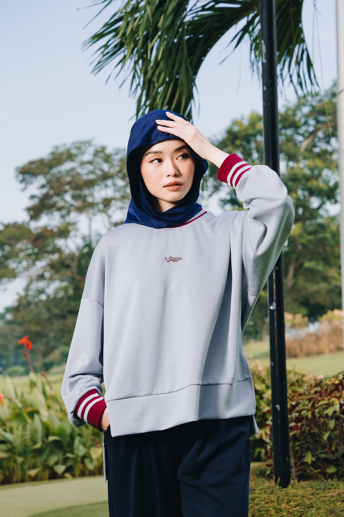 Baby Blue Habibti Sweater with Ribbed Cuff in Modal