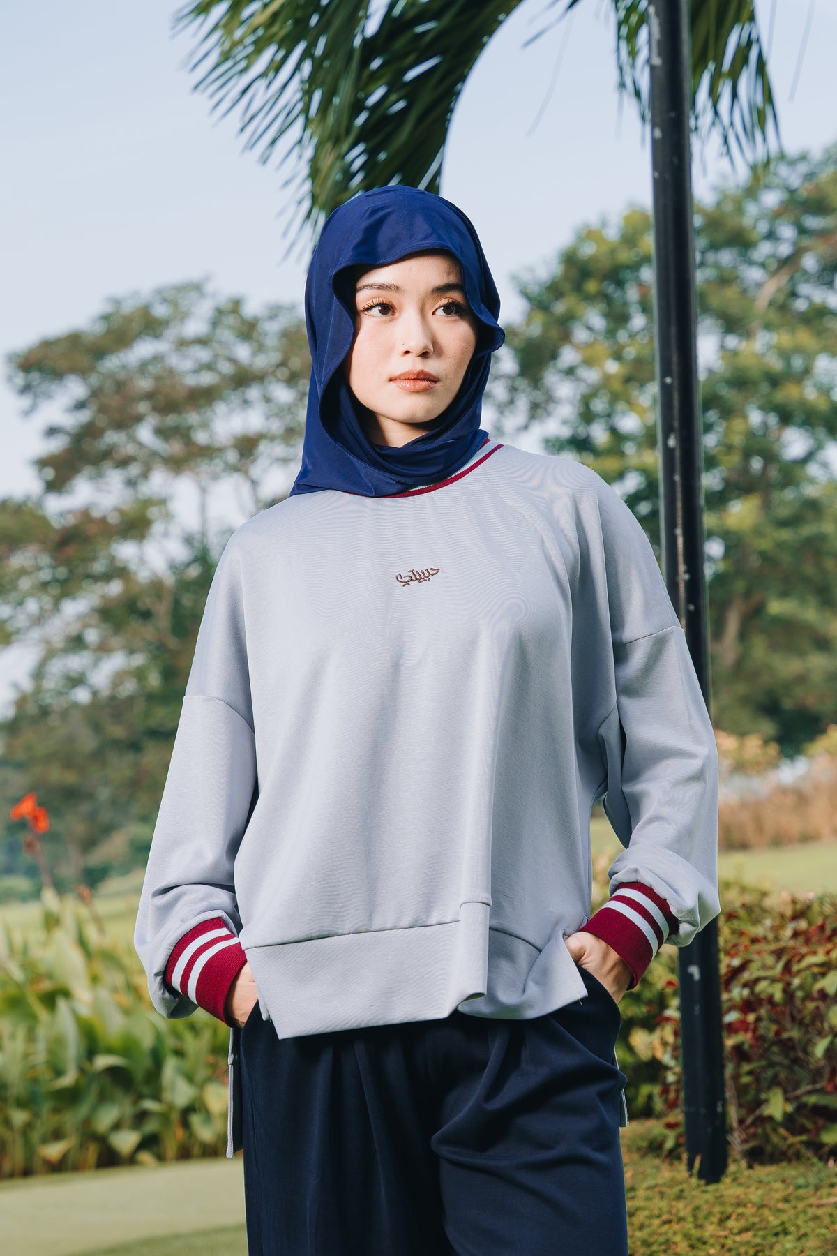 Baby Blue Habibti Sweater with Ribbed Cuff in Modal