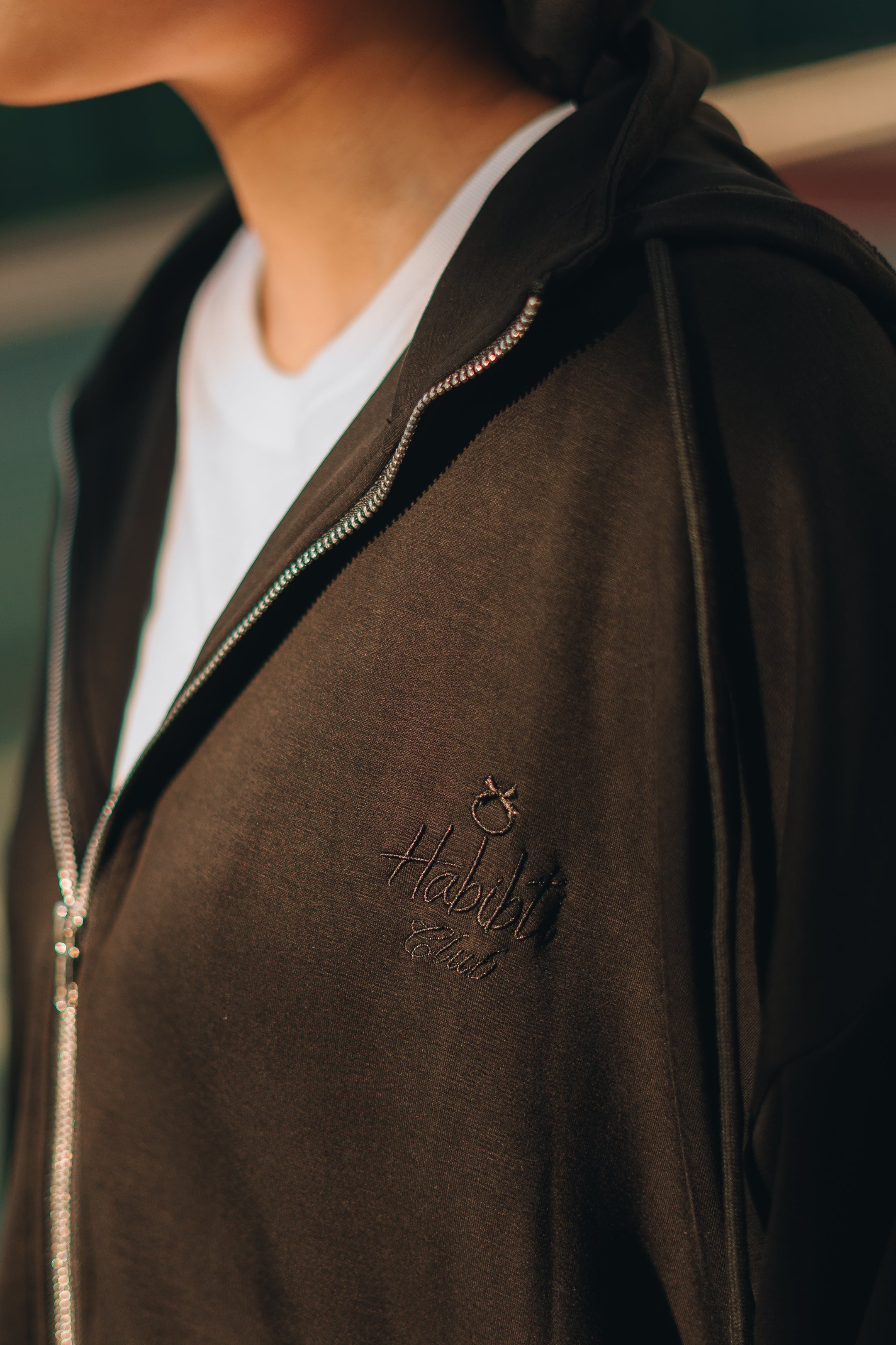 Habibti Modal Zip-Up Hoodie in Black