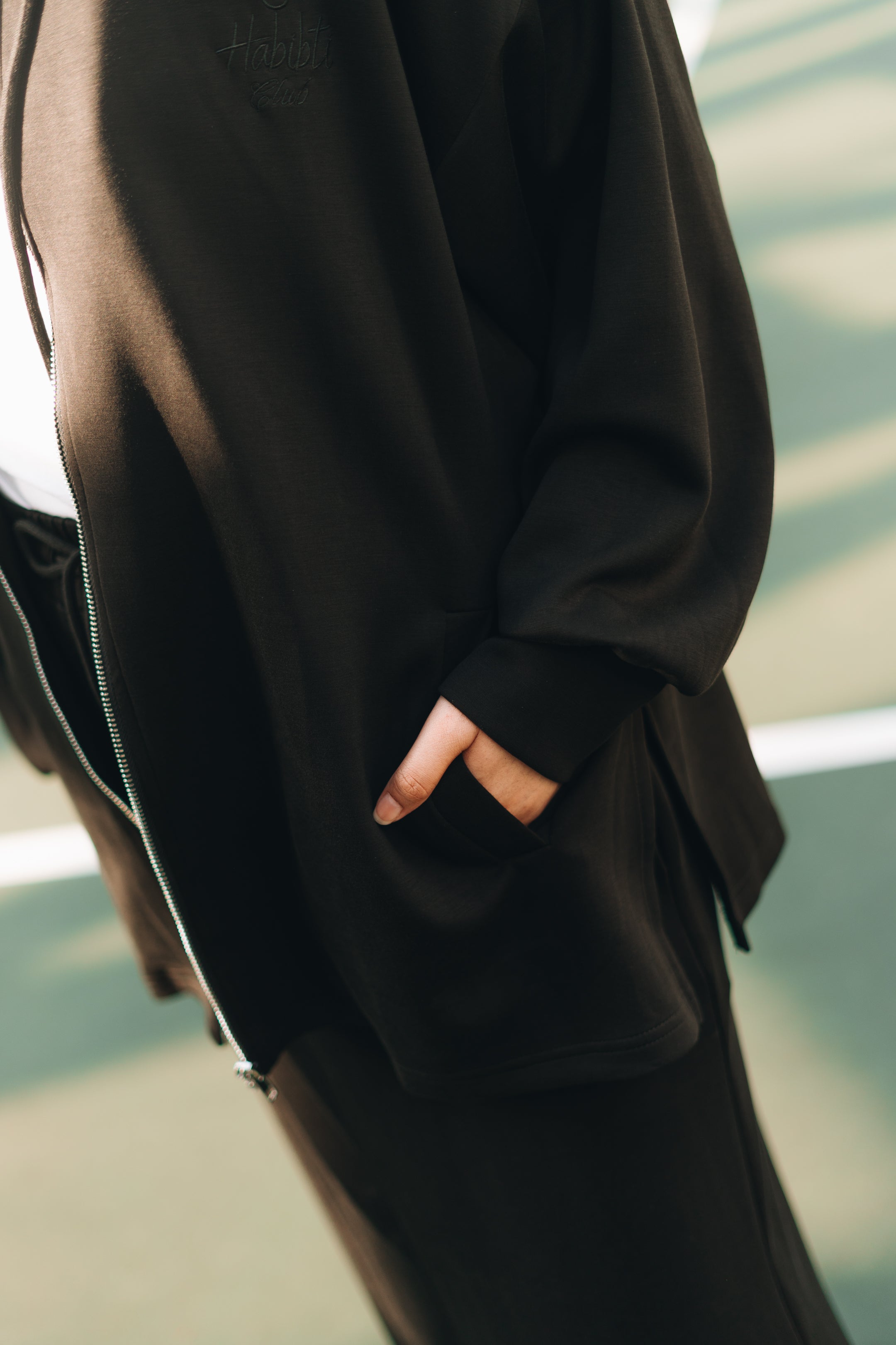 Habibti Modal Zip-Up Hoodie in Black