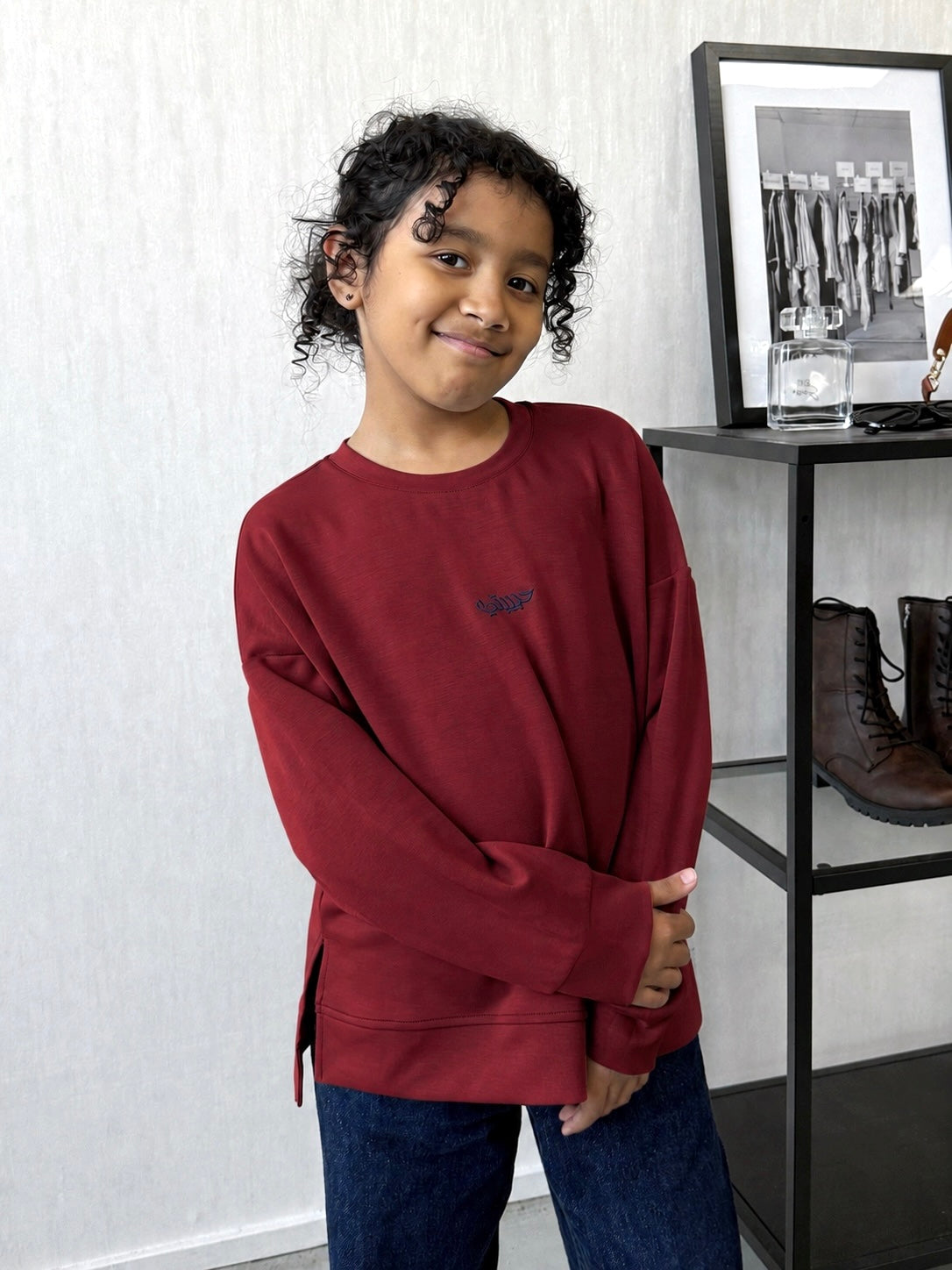 Mini Maroon Habibti Sweater in Modal
