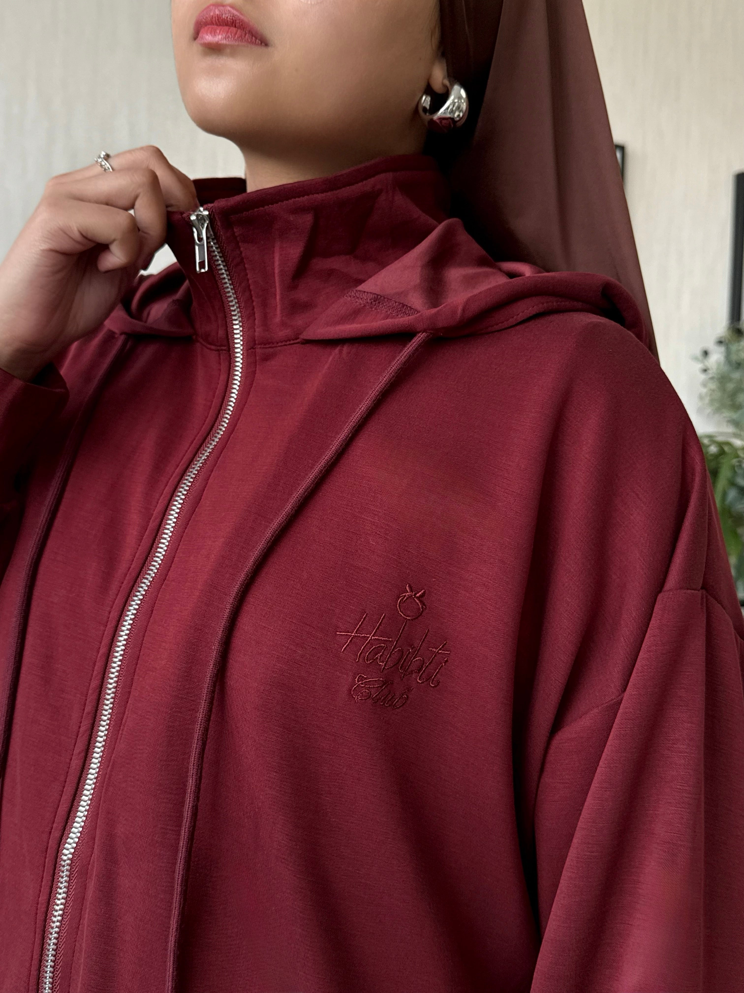 Habibti Modal Zip-Up Hoodie in Maroon