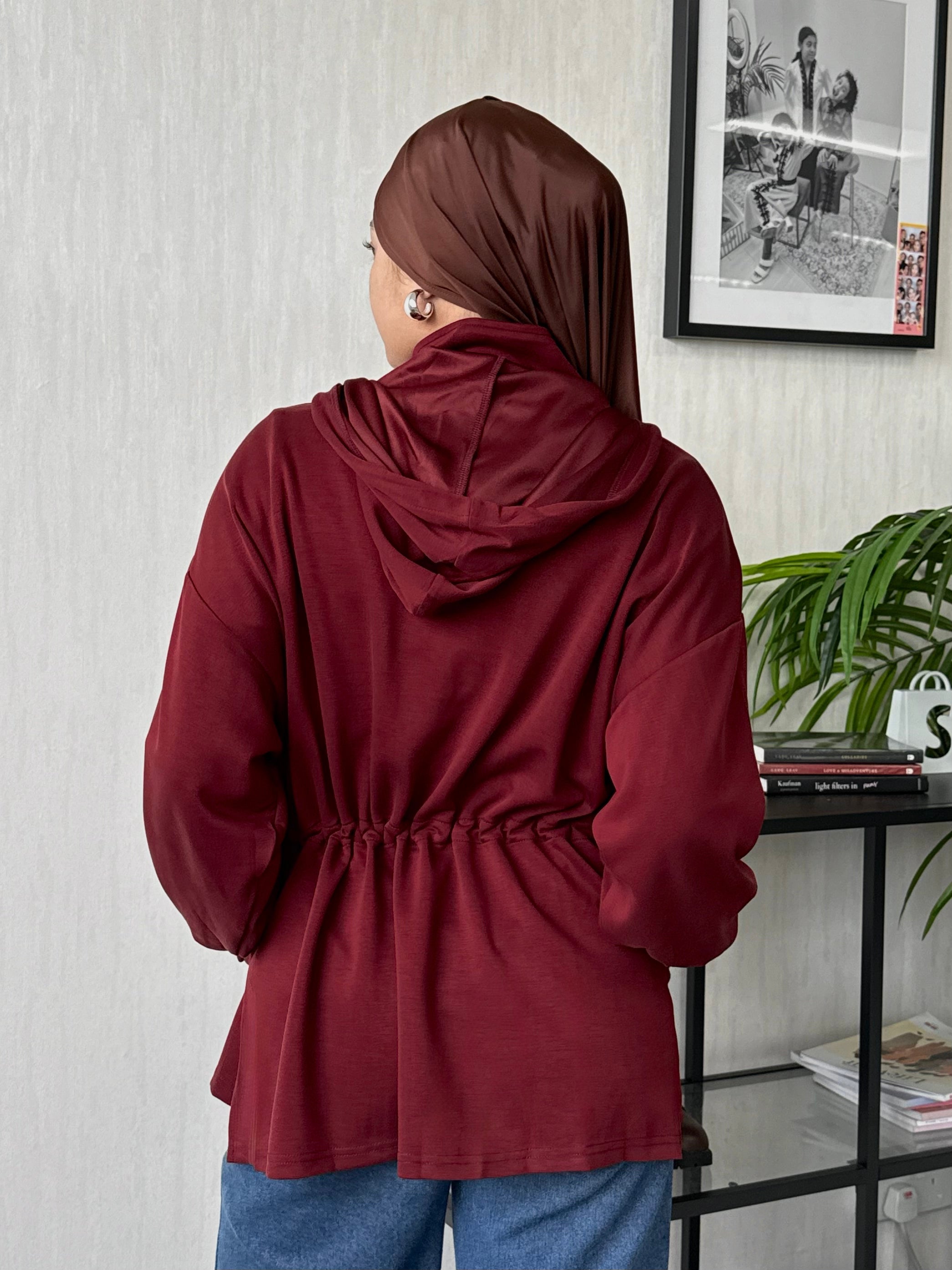 Habibti Modal Zip-Up Hoodie in Maroon