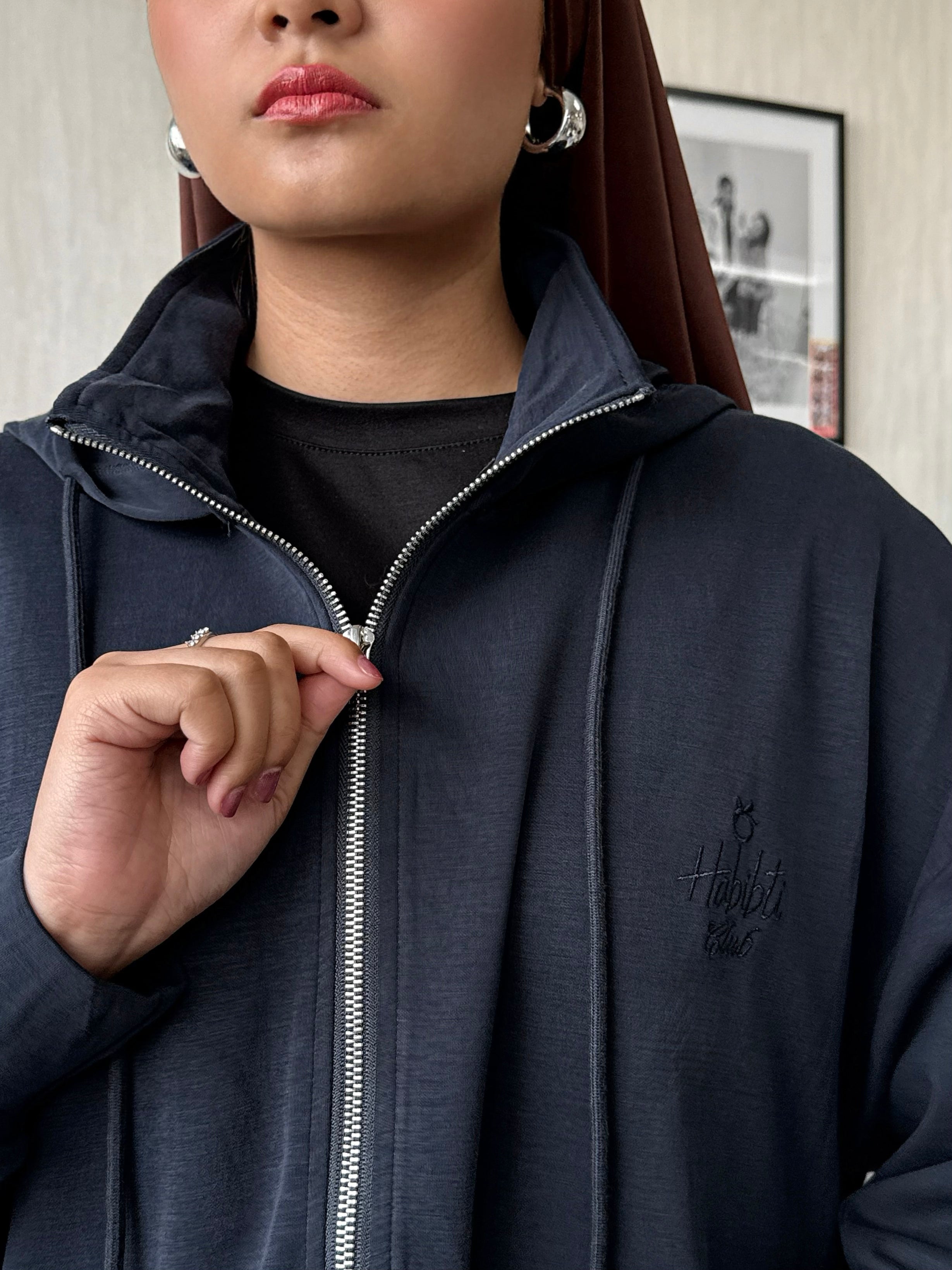 Habibti Modal Zip-Up Hoodie in Navy