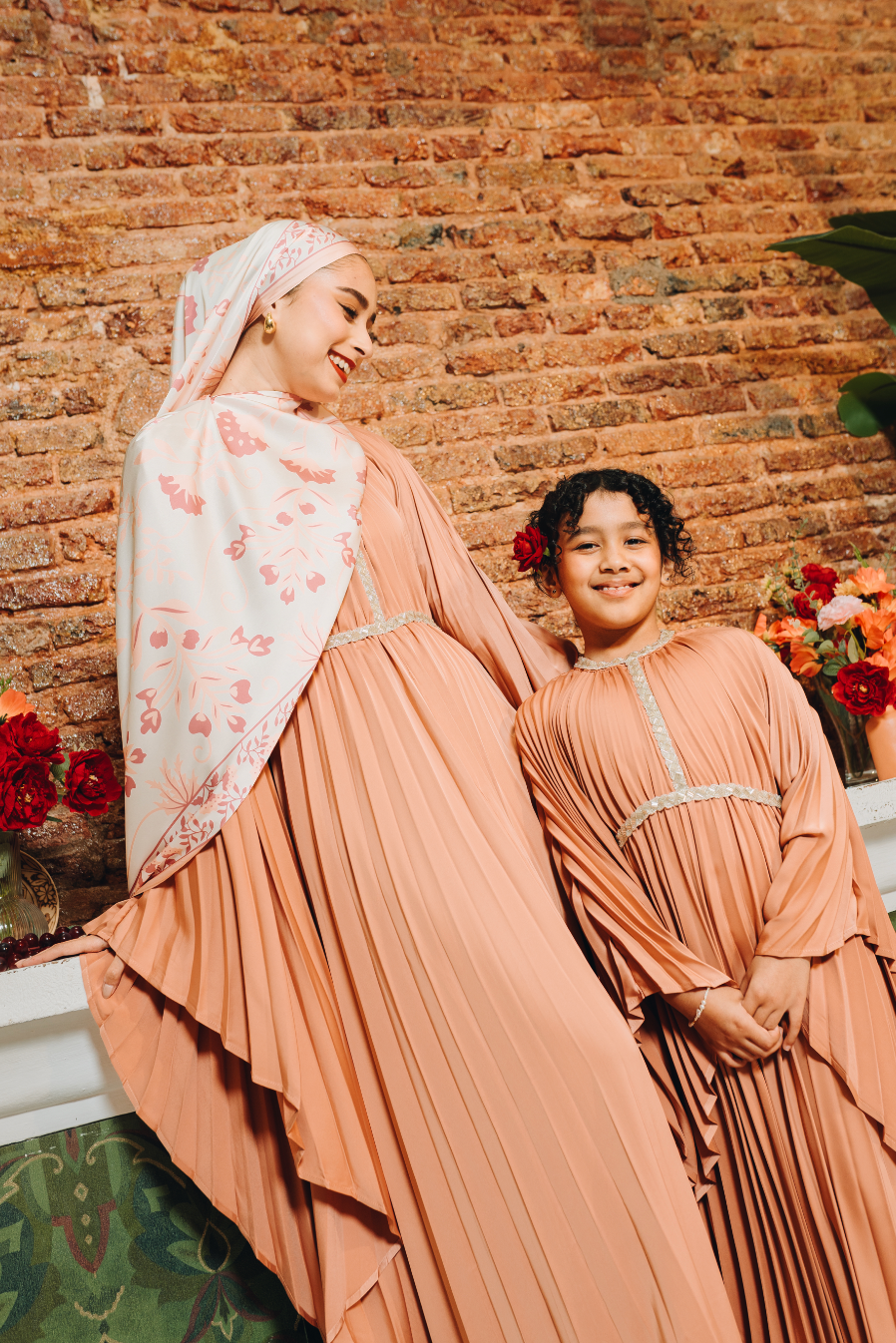 Valencia Kids Pleated Kaftan in Terracotta