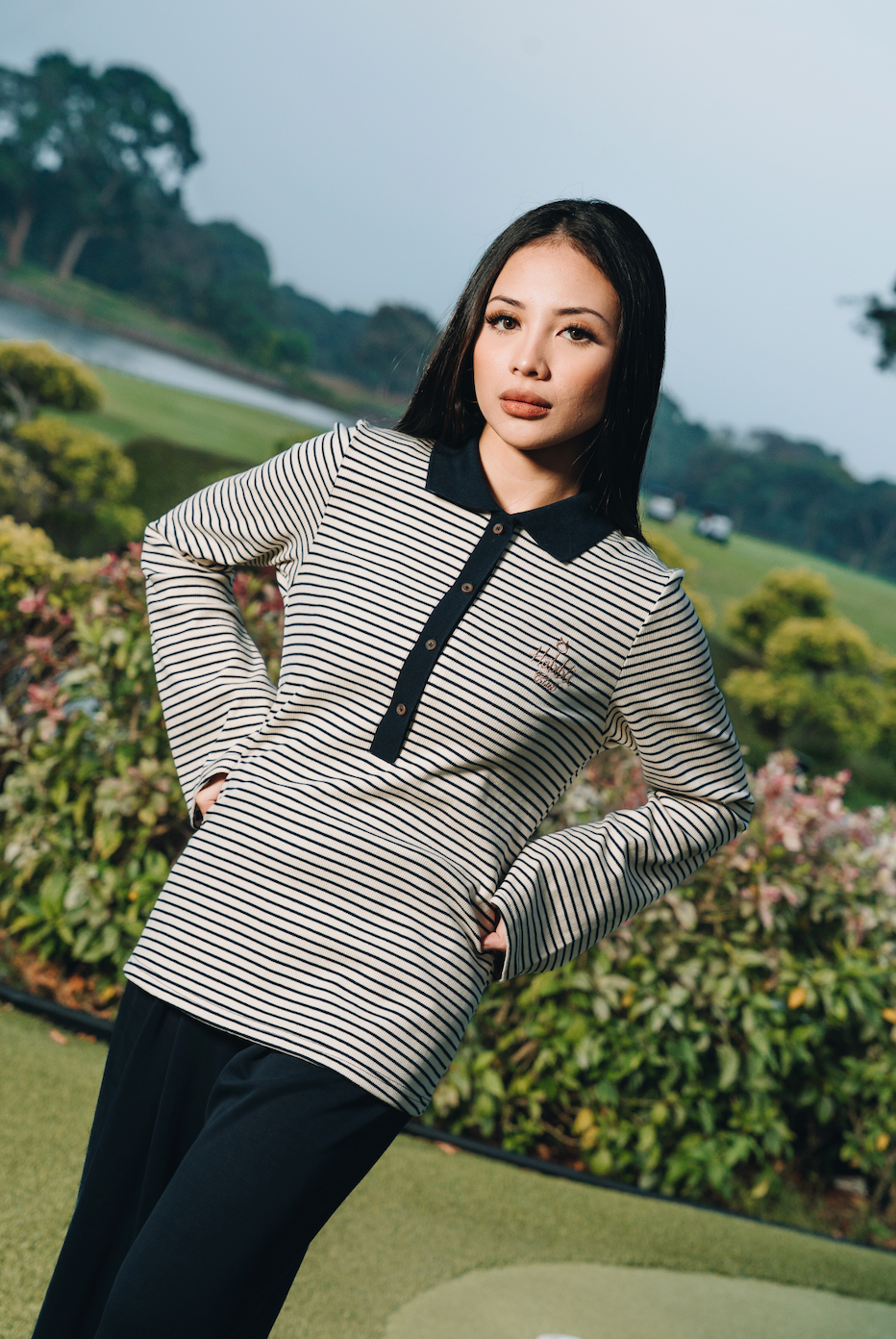 Fitted Stripe Top in Fine Cotton Ribbed
