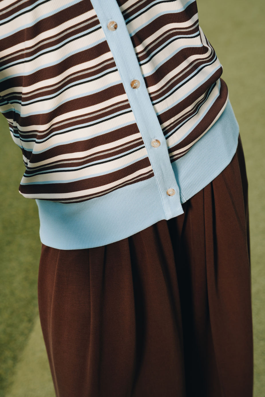 Blue Fitted Stripe Cardigan in Tencel Ribbed