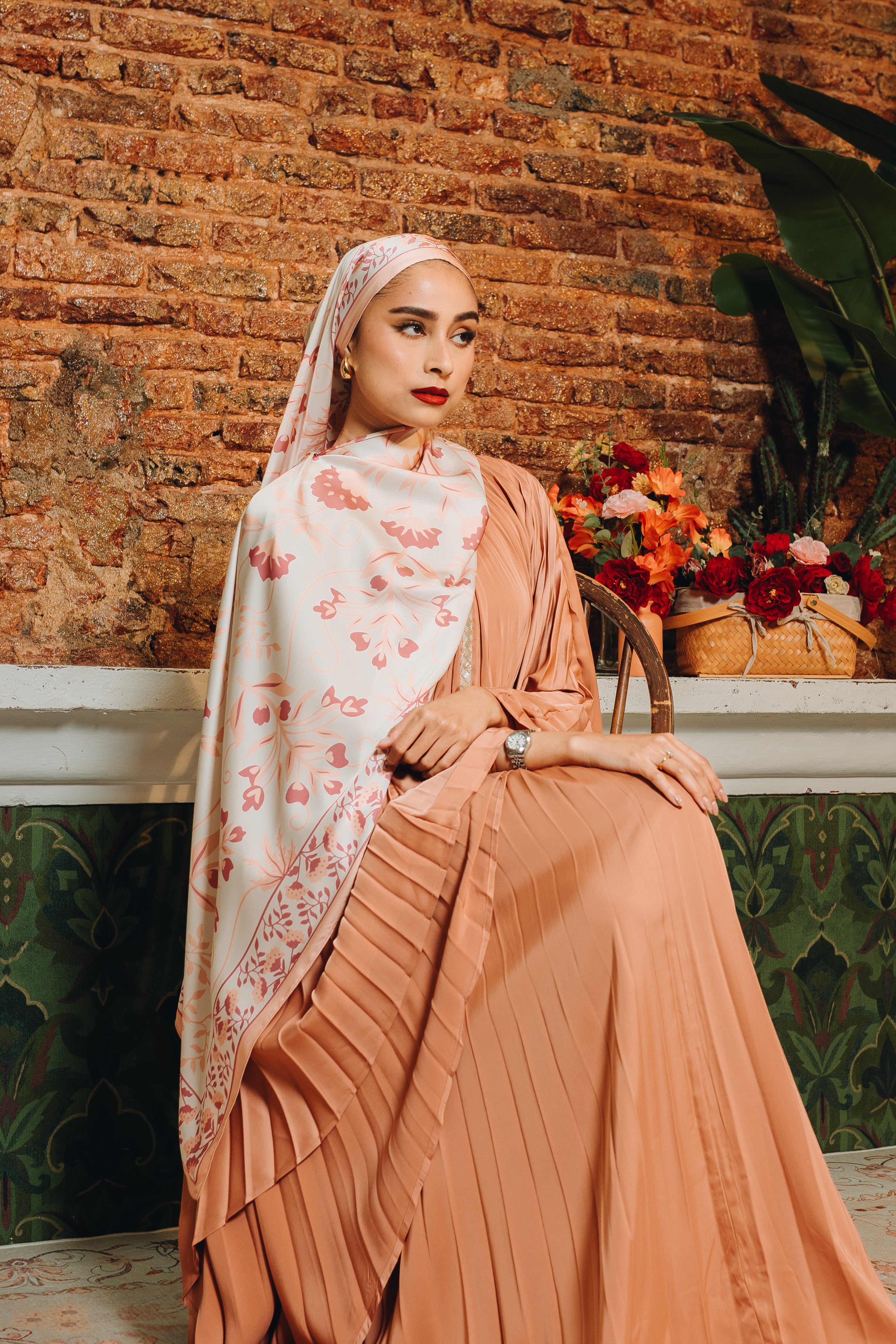 Valencia Pleated Kaftan in Terracotta