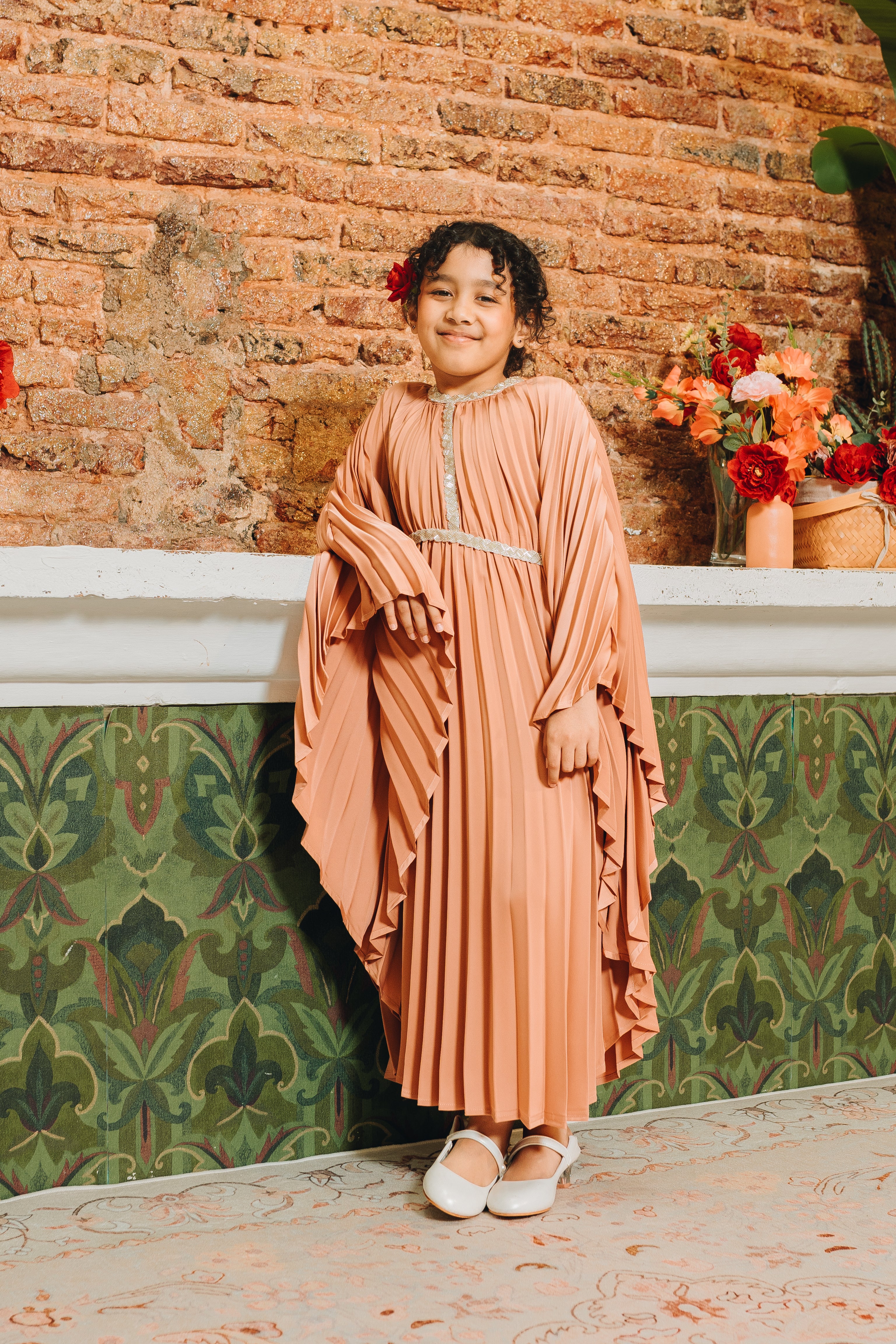 Valencia Kids Pleated Kaftan in Terracotta