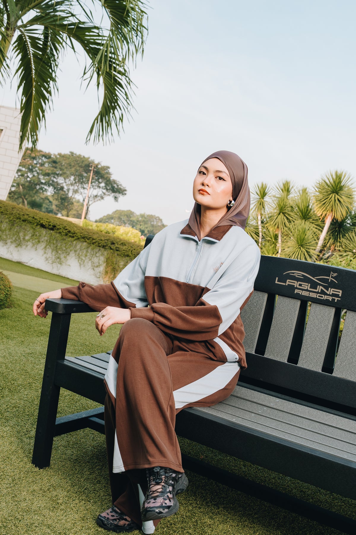 Blue-Brown Dual Tone Quarter Zip Jacket in Modal