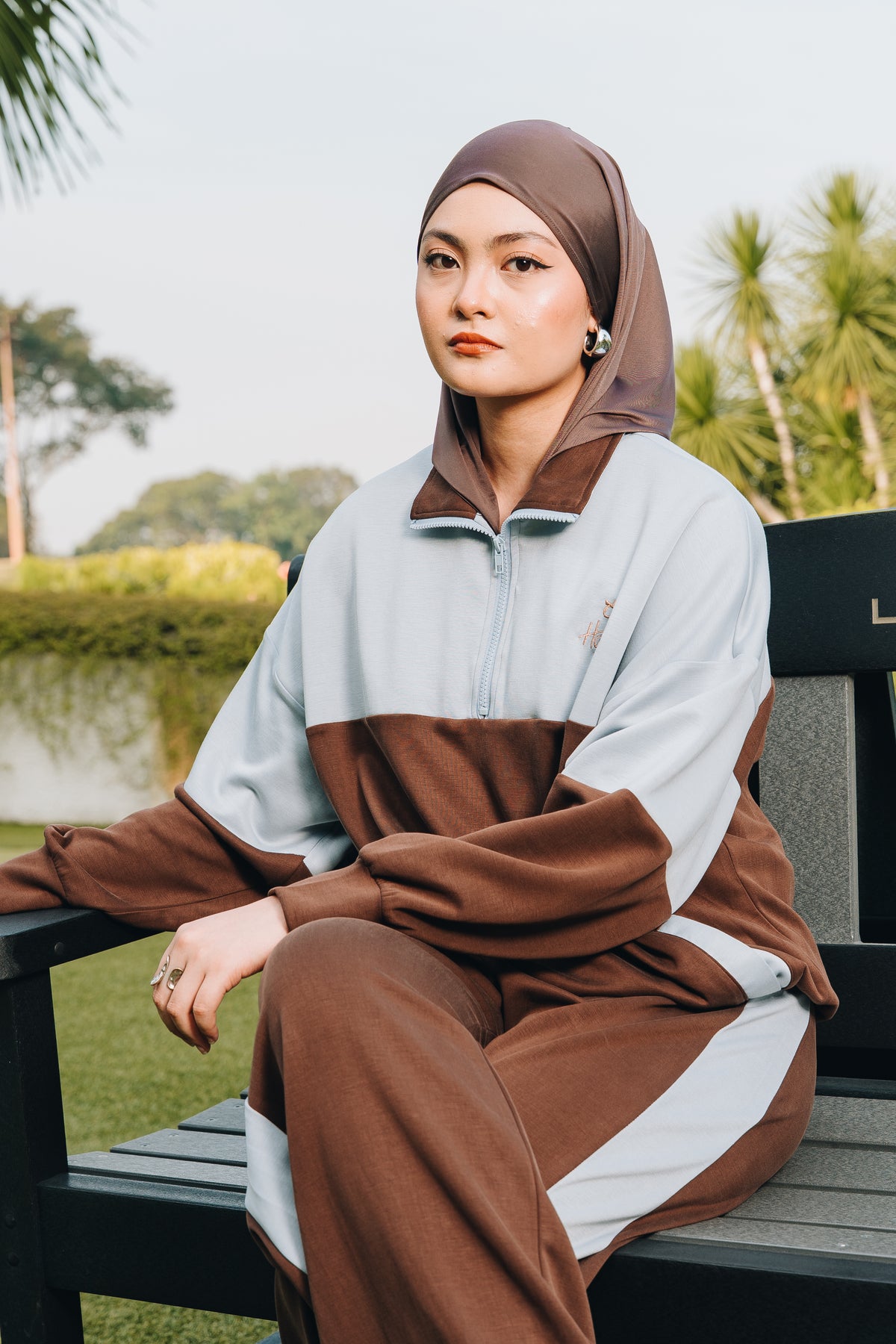 Blue-Brown Dual Tone Quarter Zip Jacket in Modal