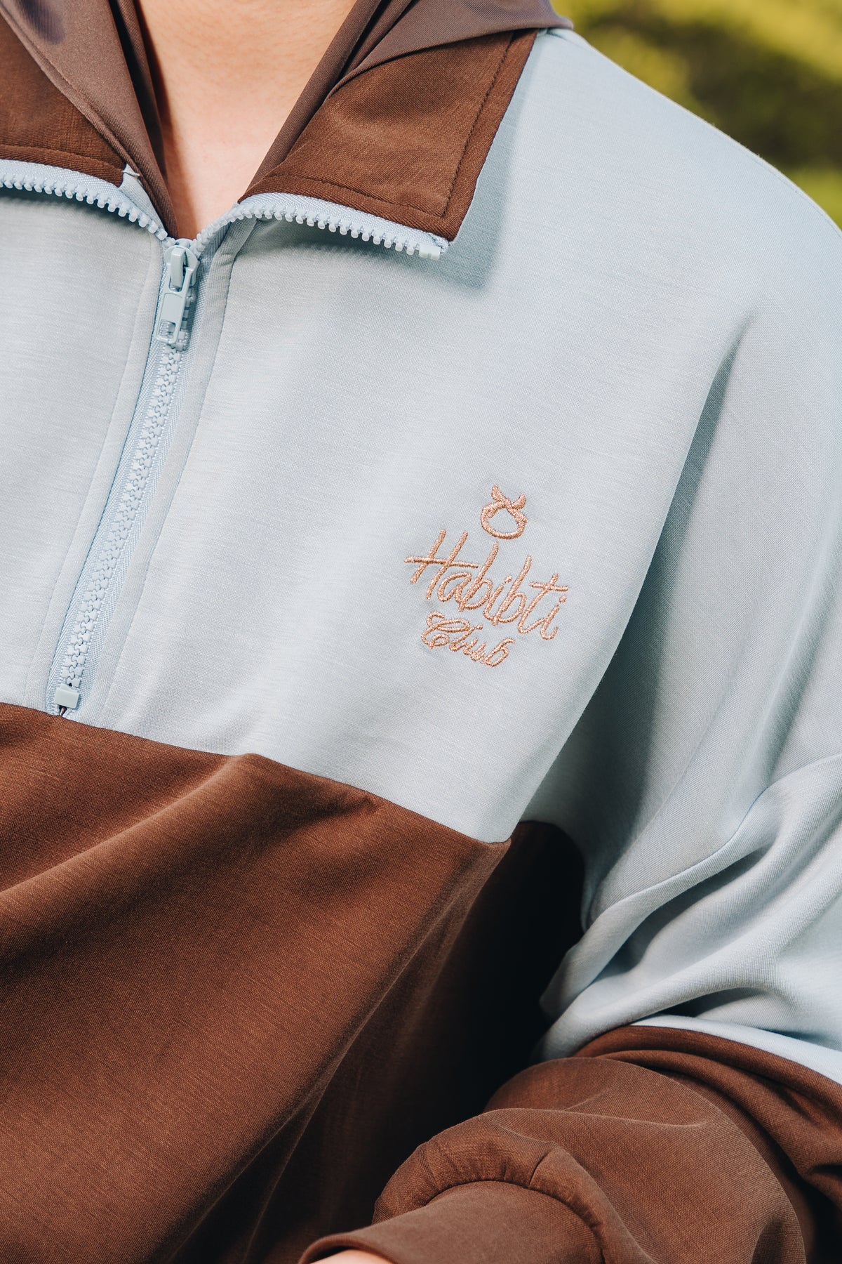 Blue-Brown Dual Tone Quarter Zip Jacket in Modal