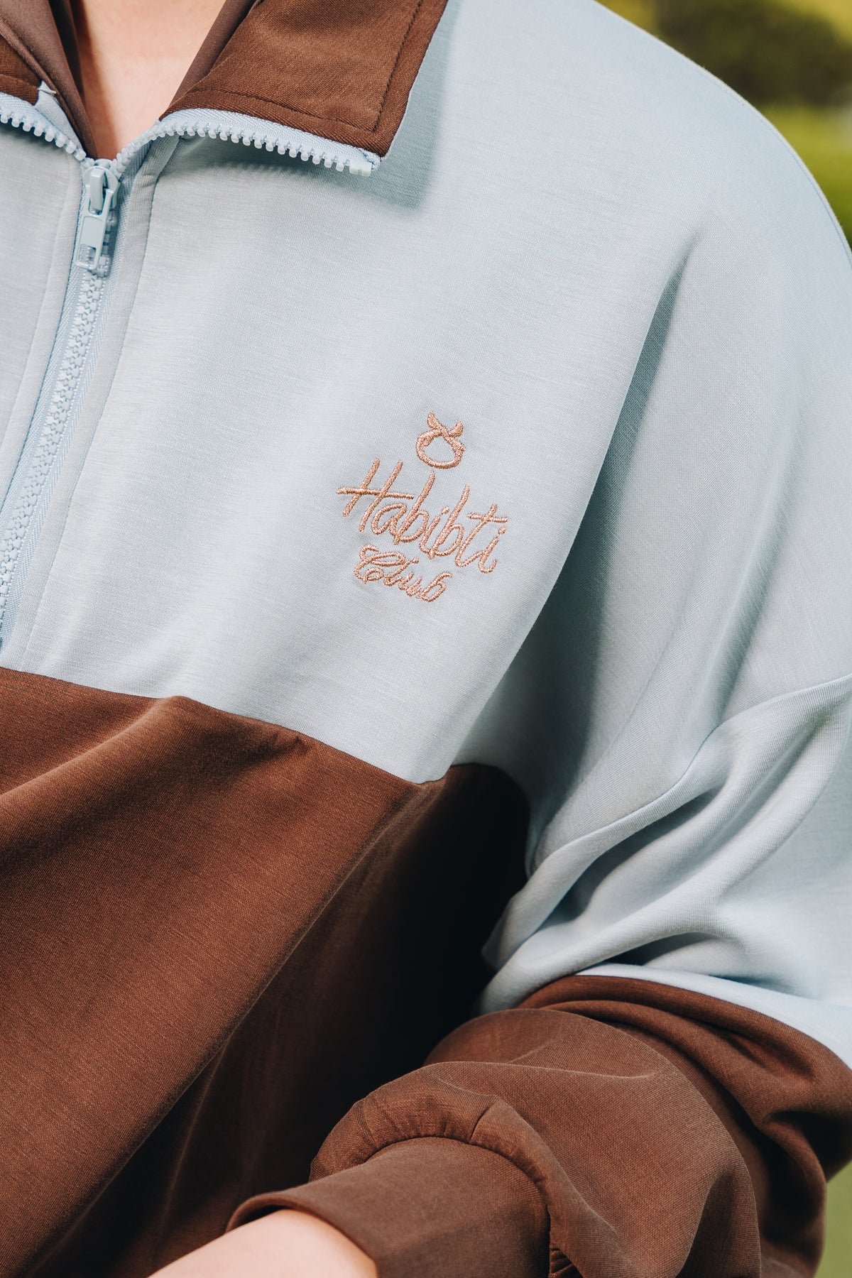 Blue-Brown Dual Tone Quarter Zip Jacket in Modal
