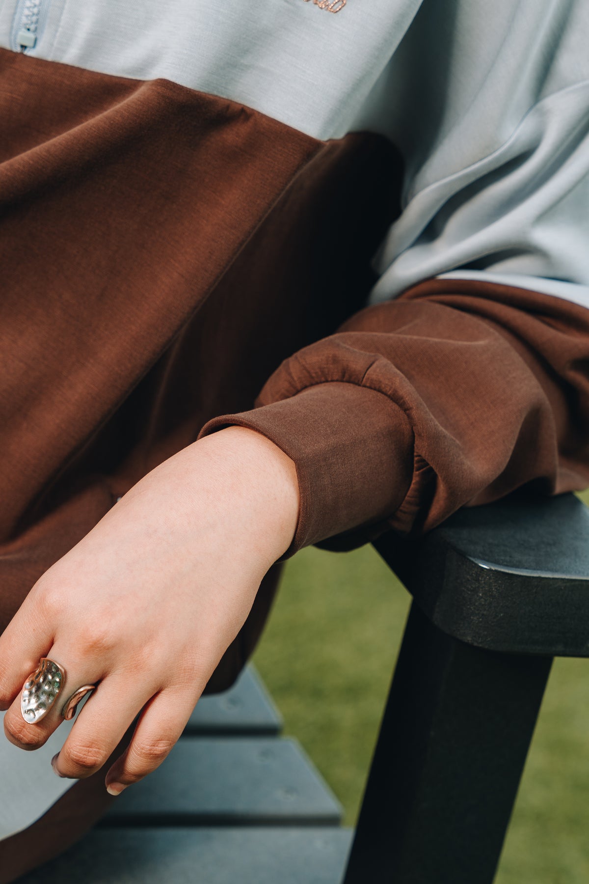 Blue-Brown Dual Tone Quarter Zip Jacket in Modal