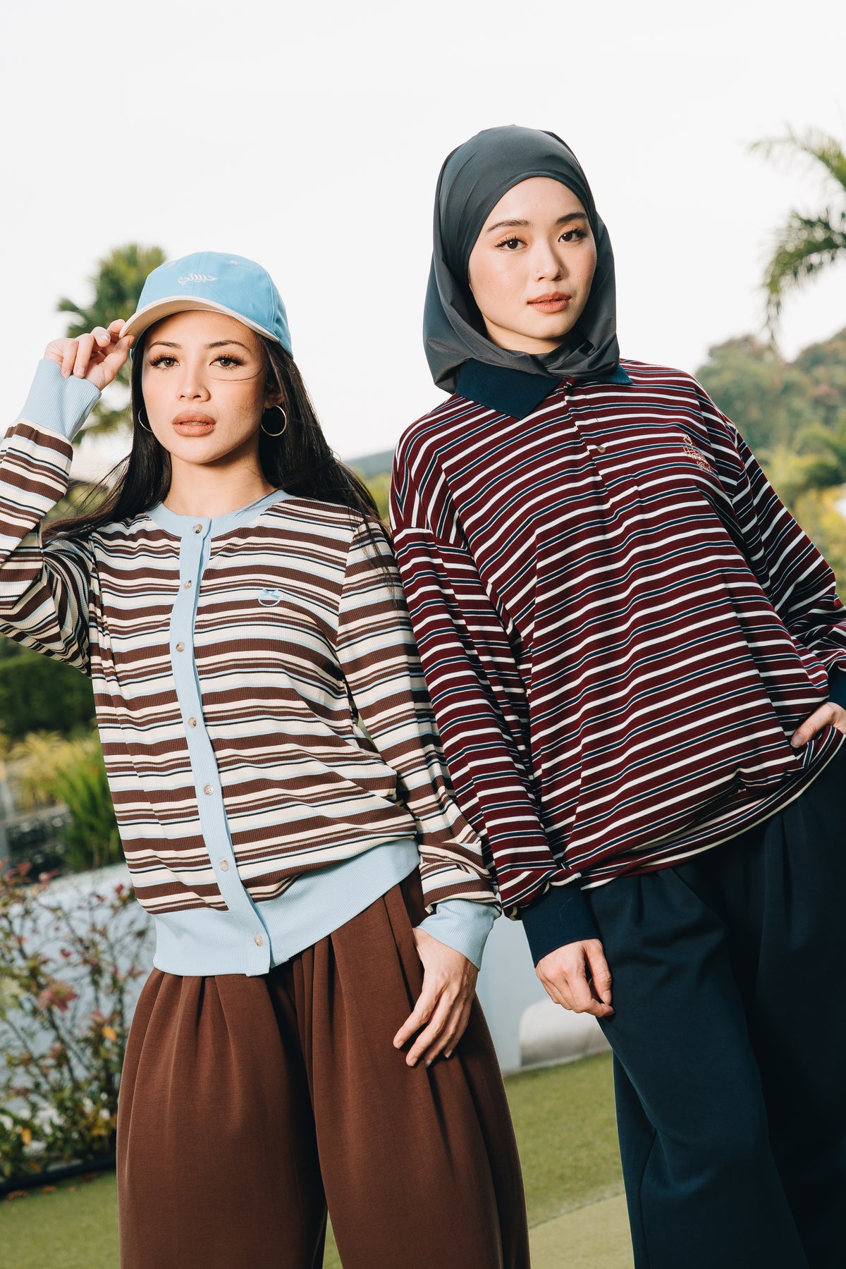 Blue Fitted Stripe Cardigan in Tencel Ribbed