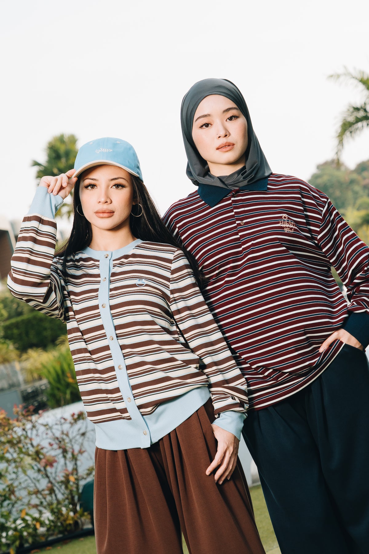 Maroon Stripe Polo Jumper in Tencel Ribbed