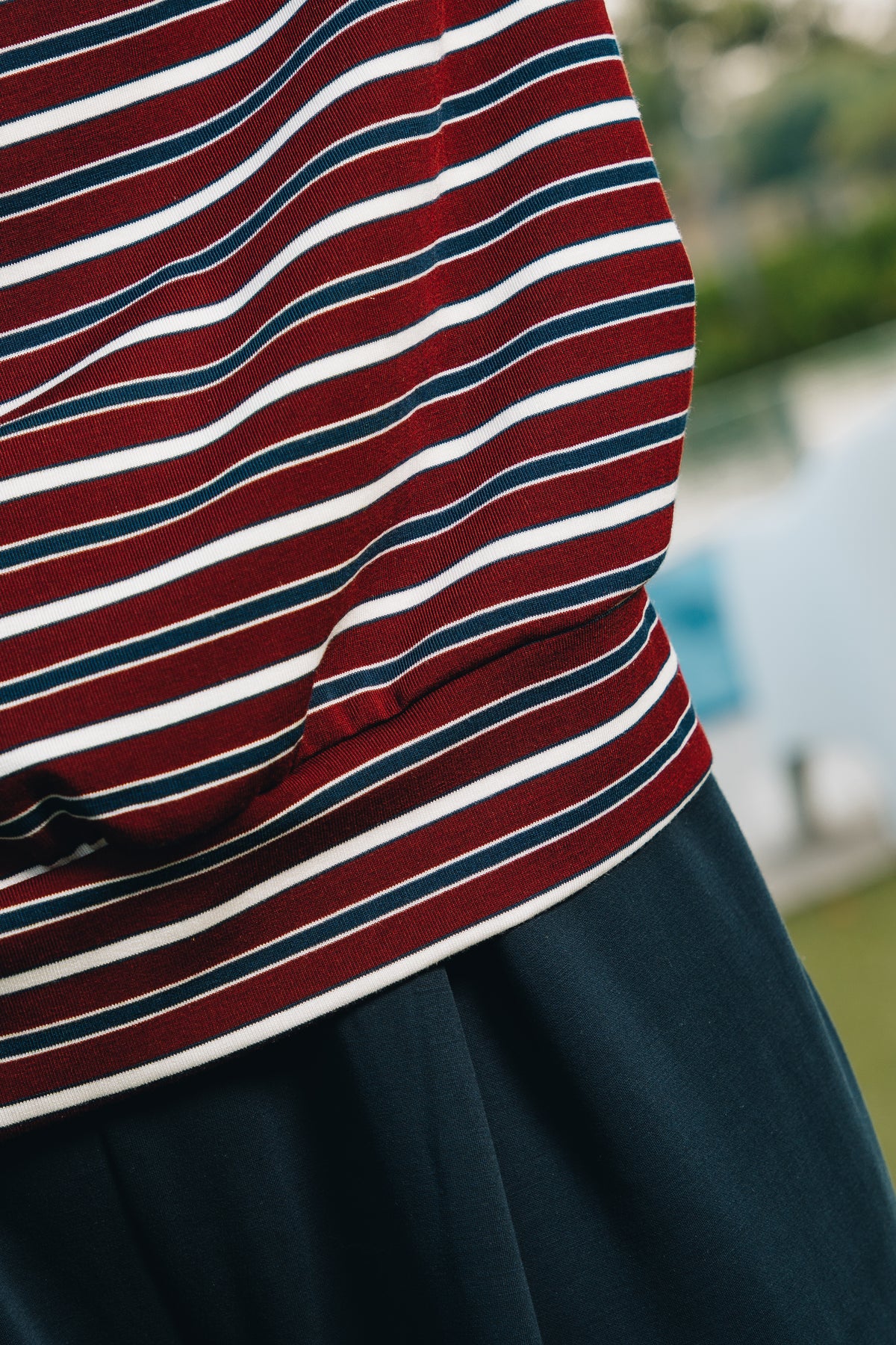 Maroon Stripe Polo Jumper in Tencel Ribbed