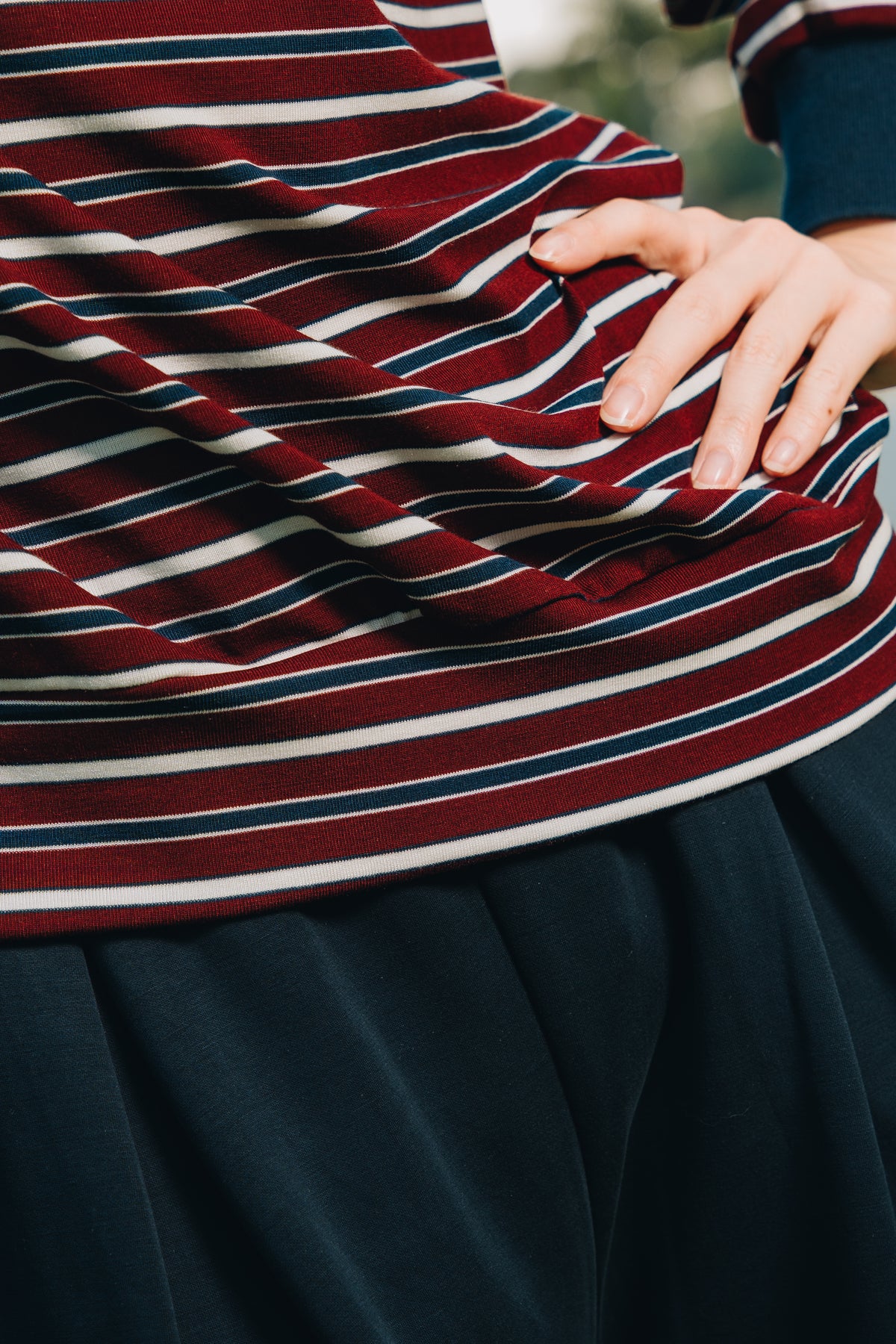 Maroon Stripe Polo Jumper in Tencel Ribbed