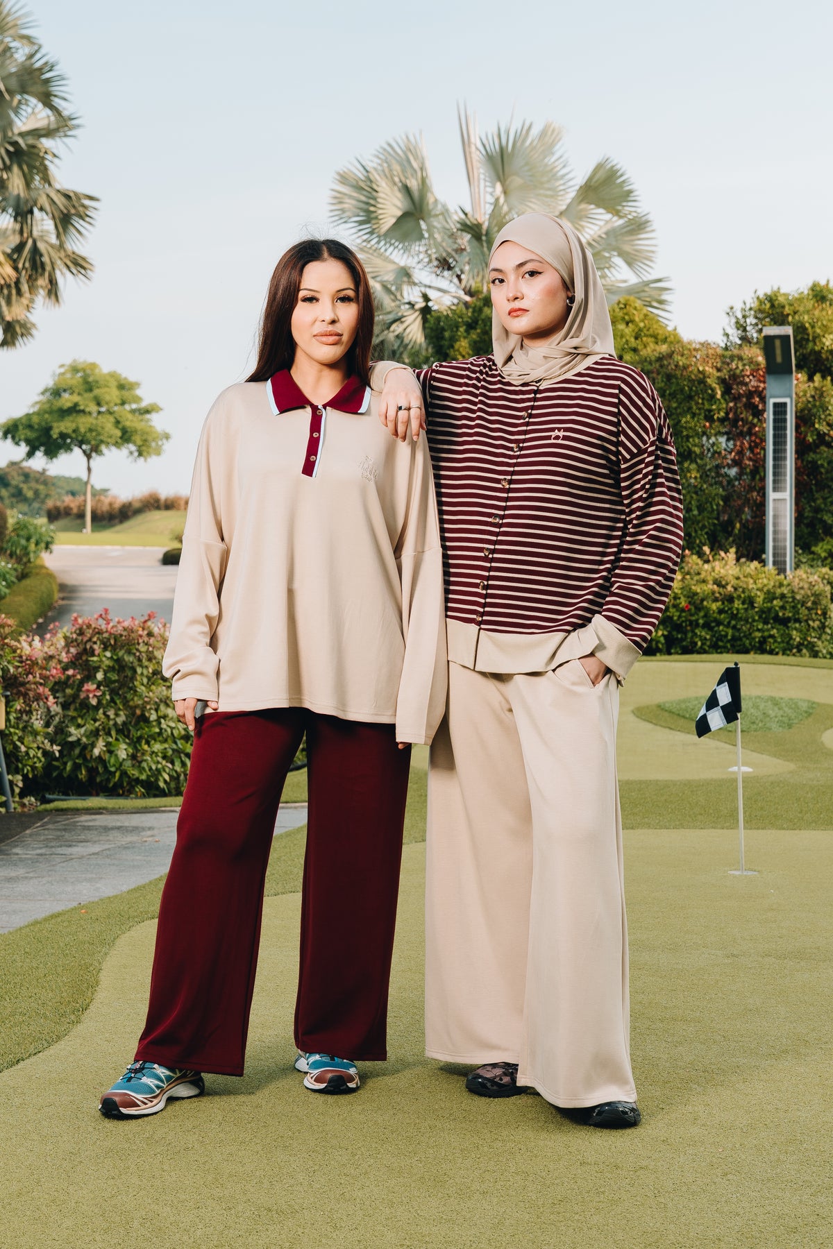 Maroon Relaxed Stripe Cardigan in Tencel Ribbed
