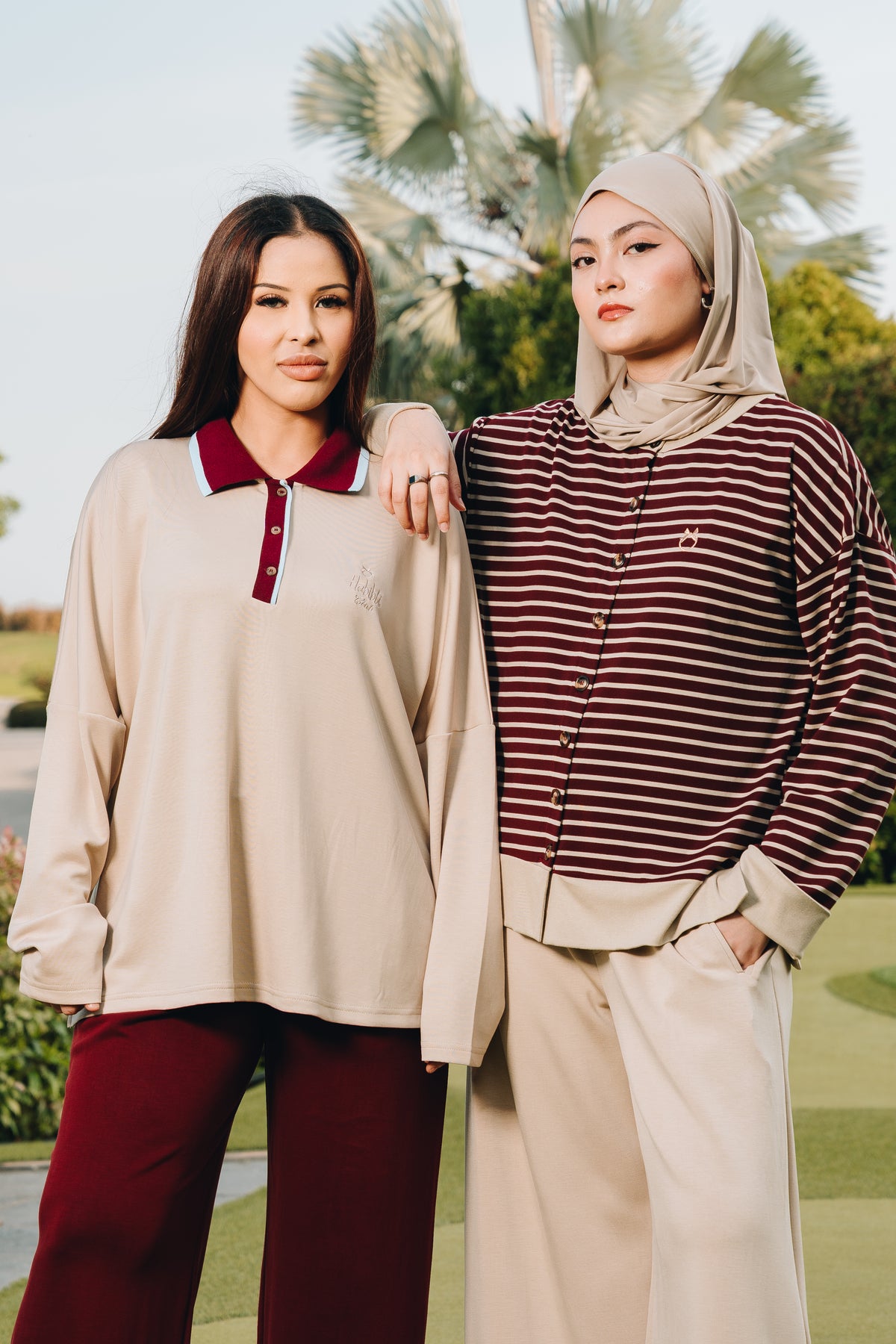 Khaki Oversized Polo Top in Lyocell