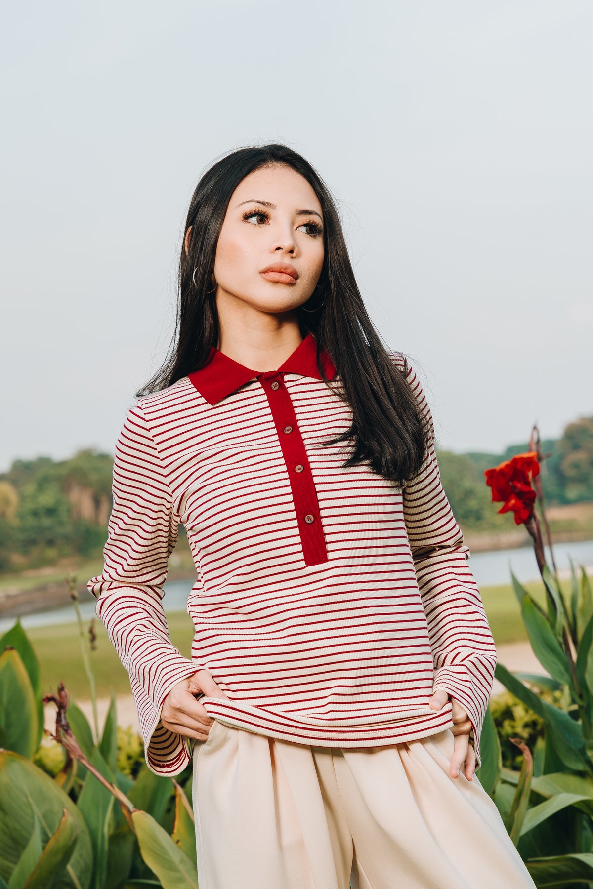 Fitted Stripe Top in Fine Cotton Ribbed