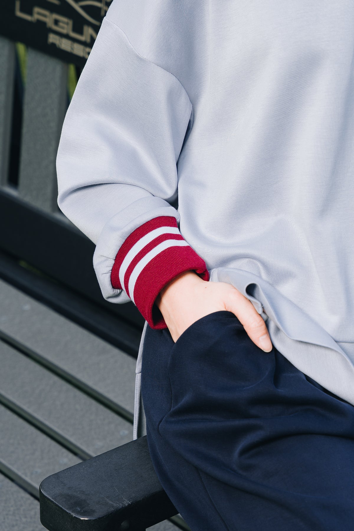 Baby Blue Habibti Sweater with Ribbed Cuff in Modal
