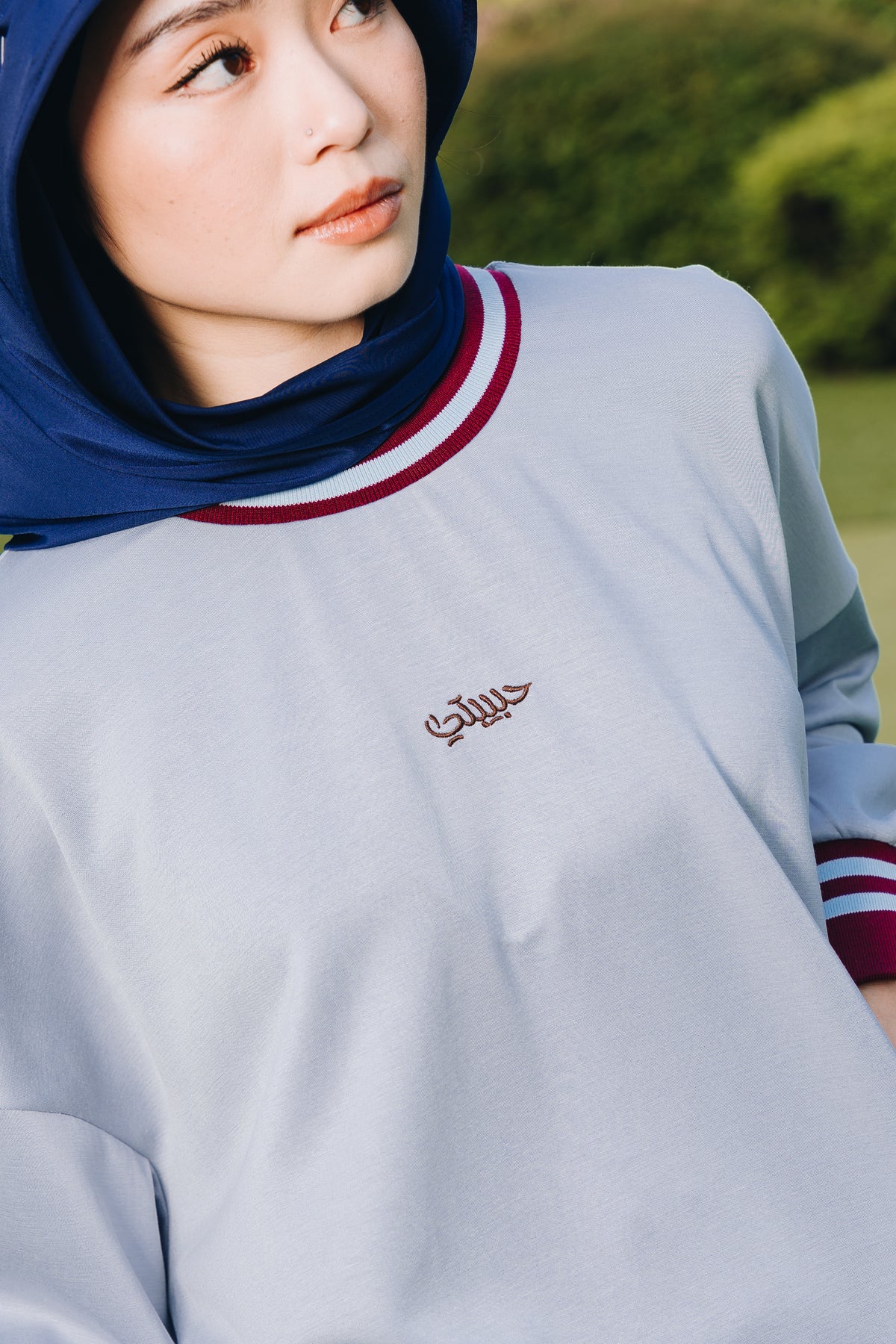 Baby Blue Habibti Sweater with Ribbed Cuff in Modal