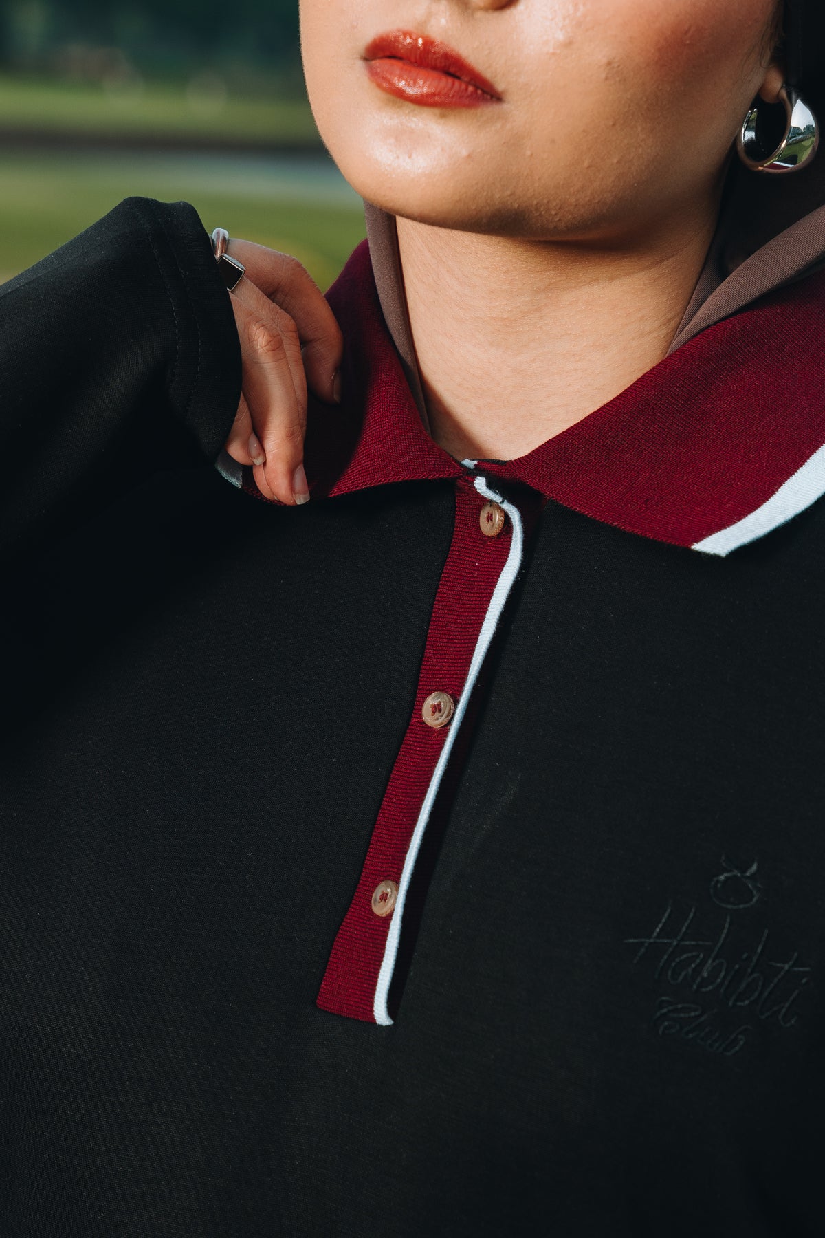 Black Oversized Polo Top in Lyocell