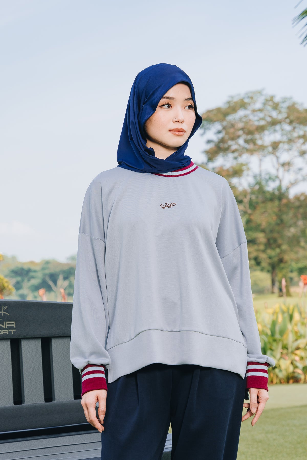 Baby Blue Habibti Sweater with Ribbed Cuff in Modal
