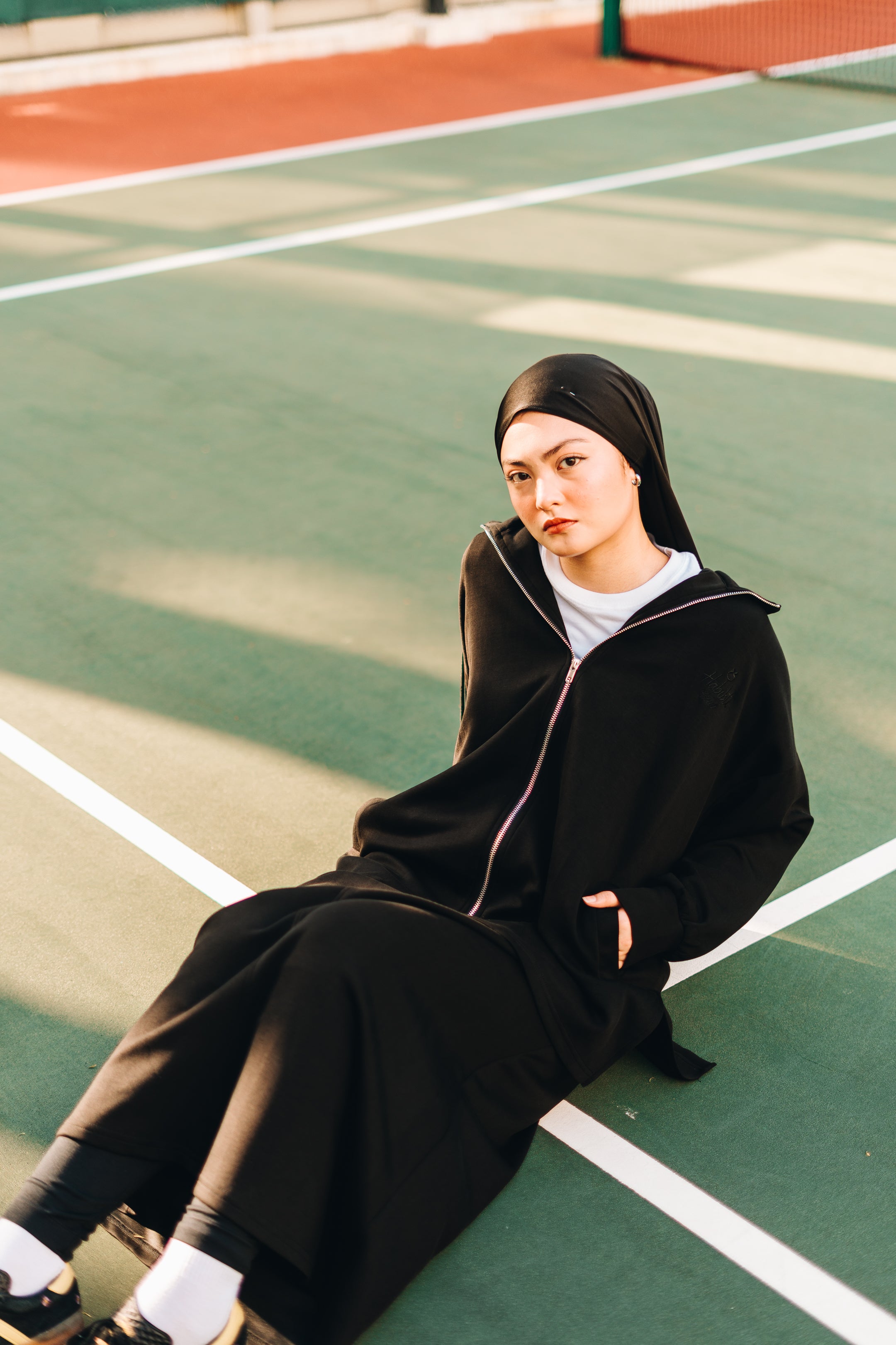 Habibti Modal Zip-Up Hoodie in Black