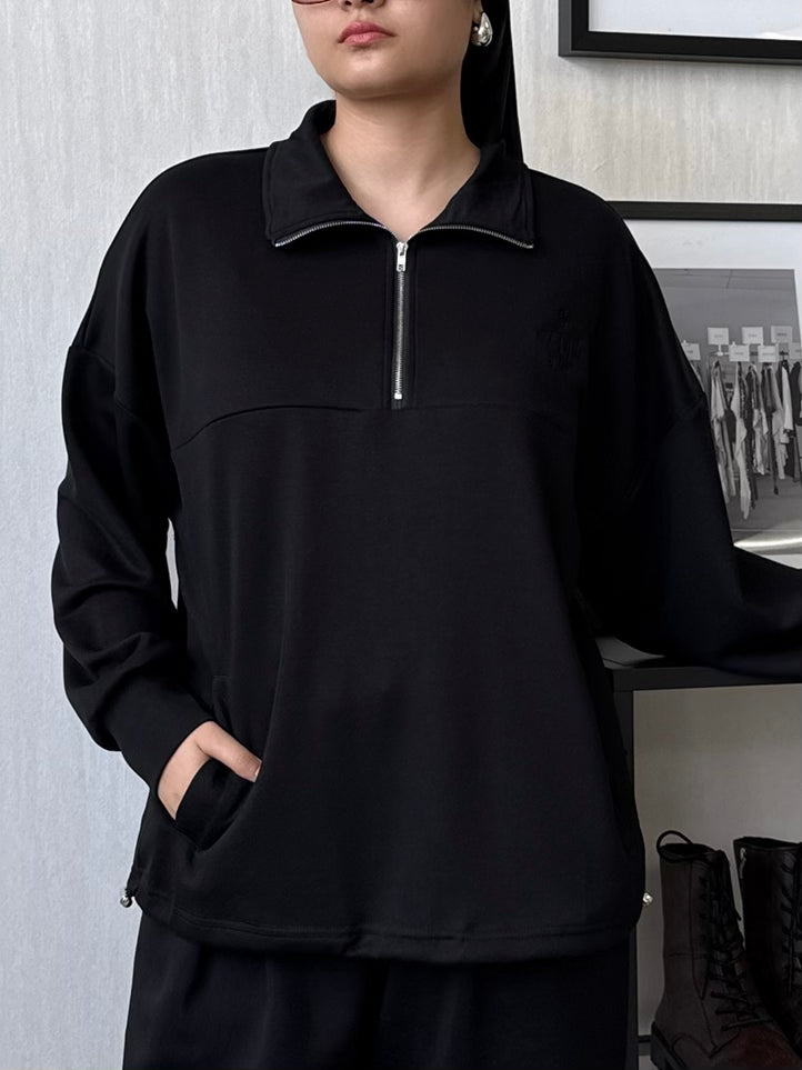 Habibti Quarter Zip Jacket in Black
