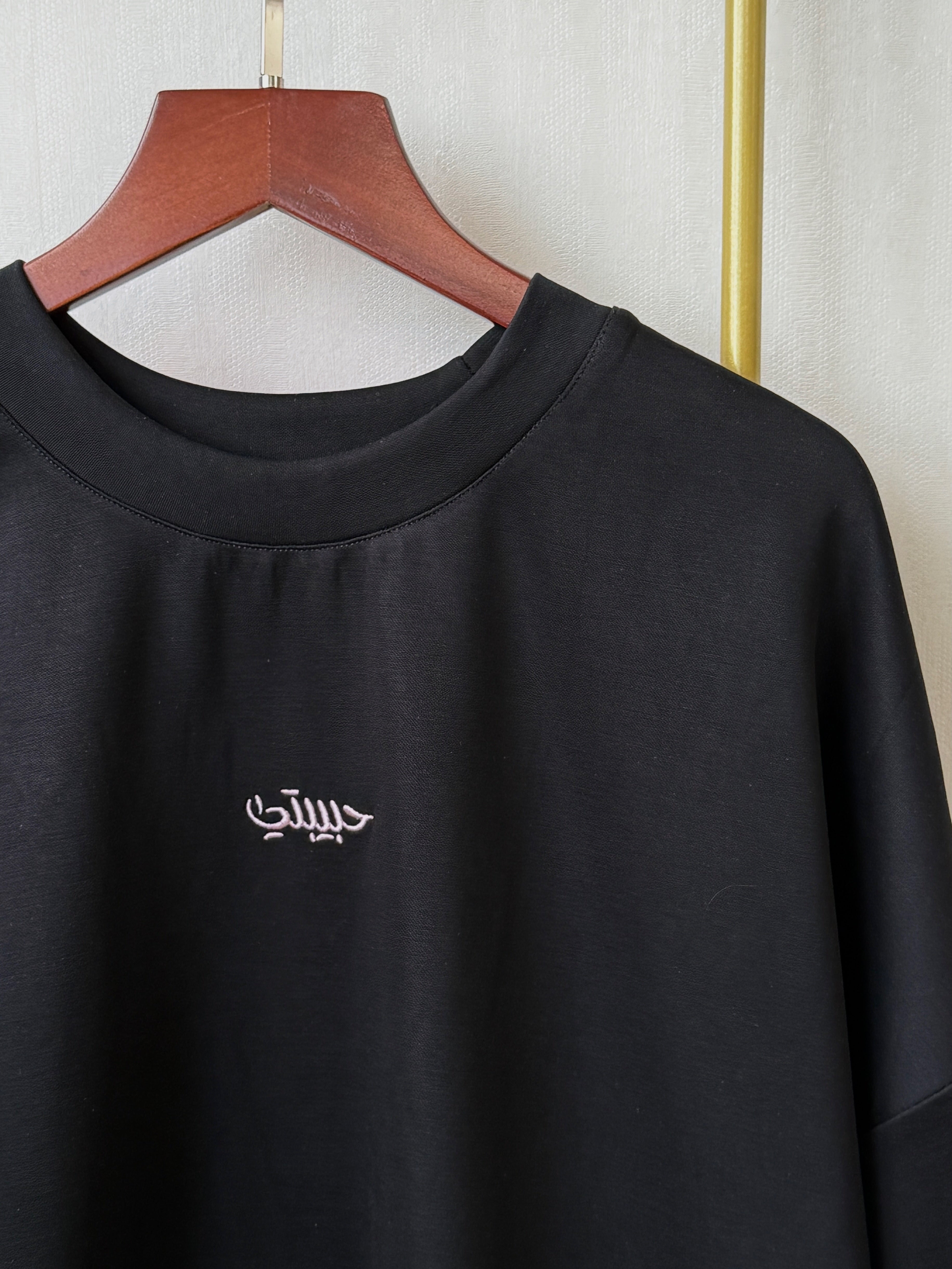 Modal Habibti Sweater in Black with Pink Embroidery