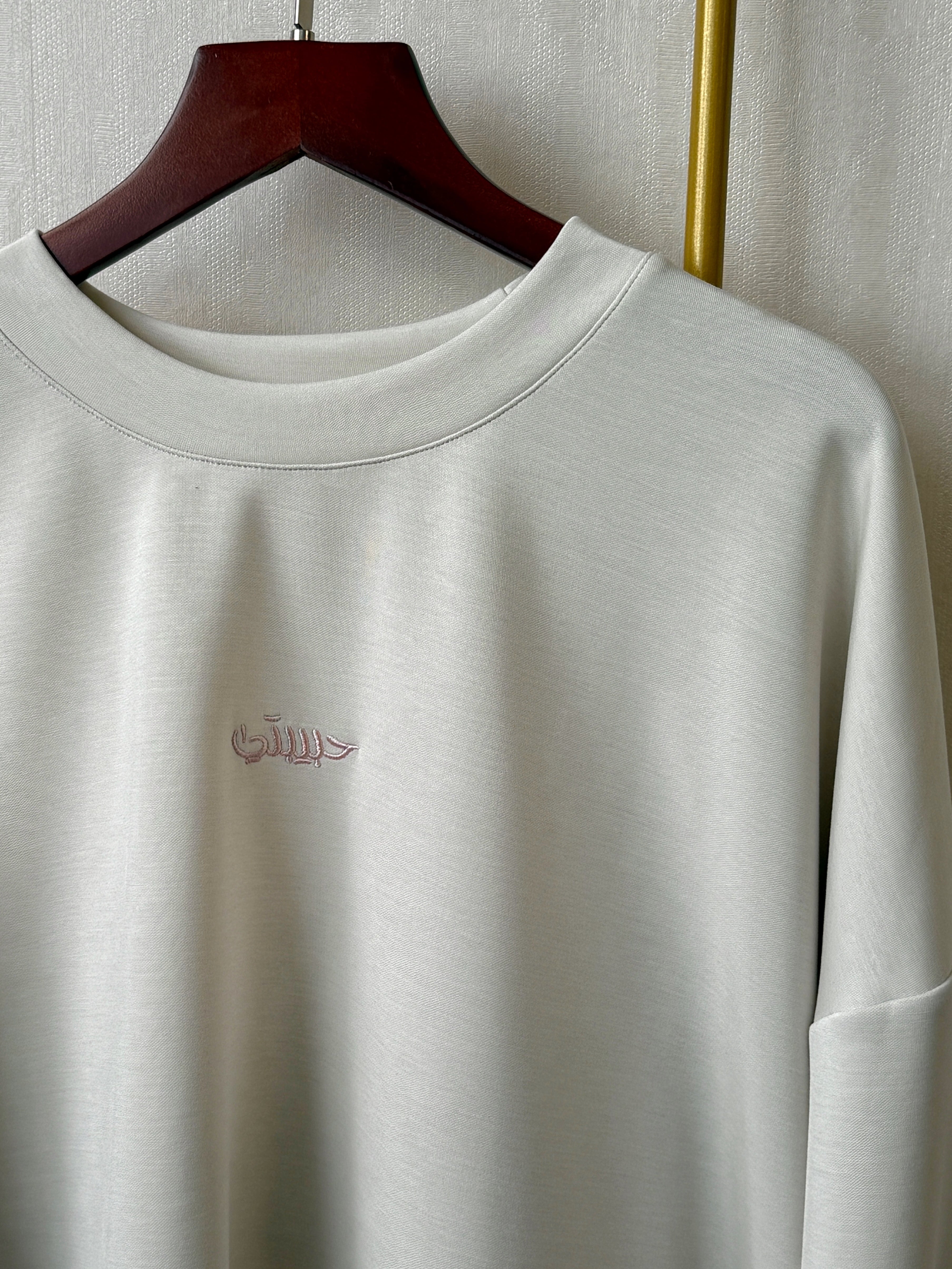 Modal Habibti Sweater in Silver with Pink Embroidery