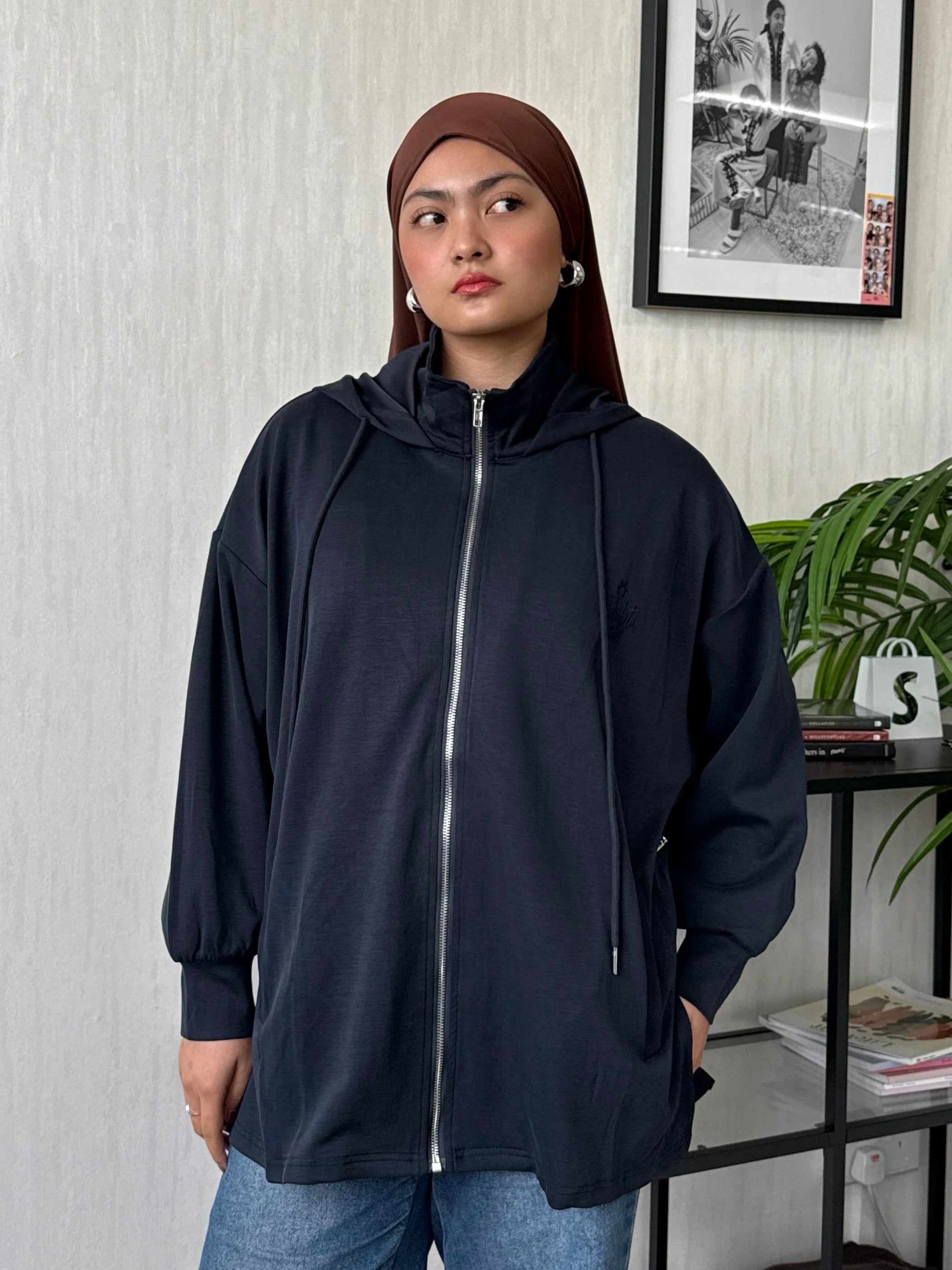 Habibti Modal Zip-Up Hoodie in Navy