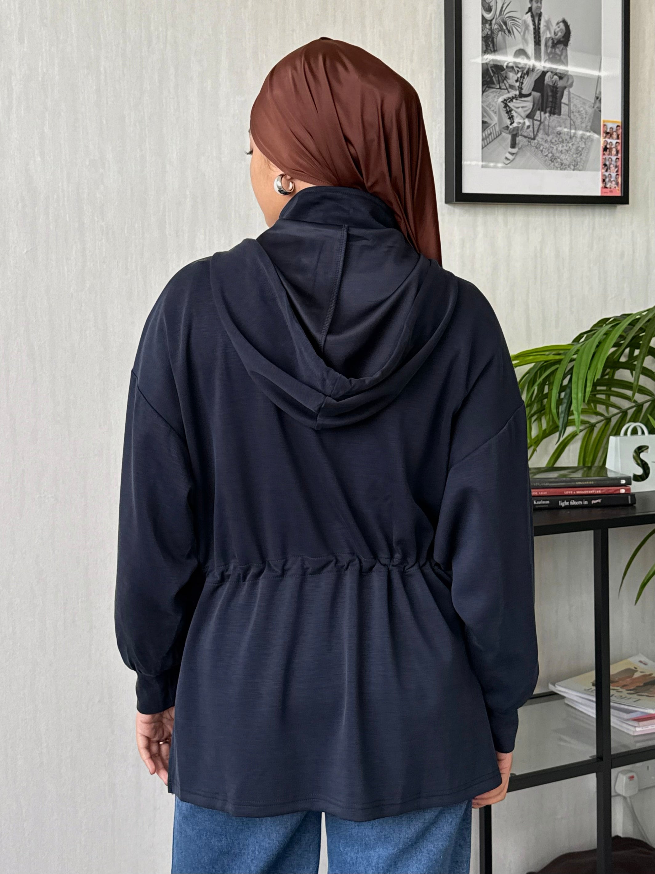 Habibti Modal Zip-Up Hoodie in Navy