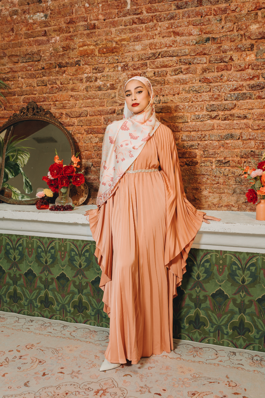 Valencia Pleated Kaftan in Terracotta