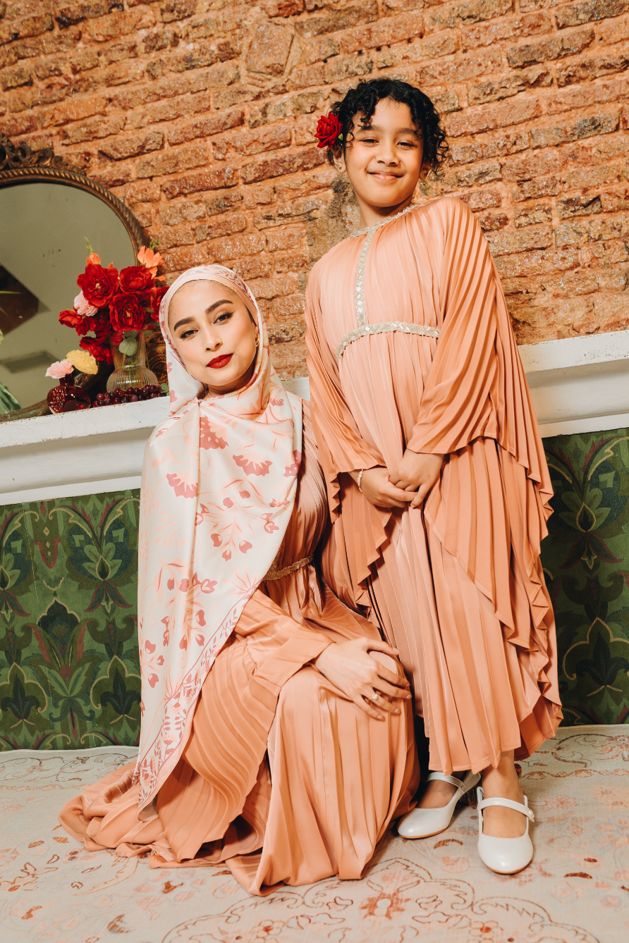 Valencia Kids Pleated Kaftan in Terracotta