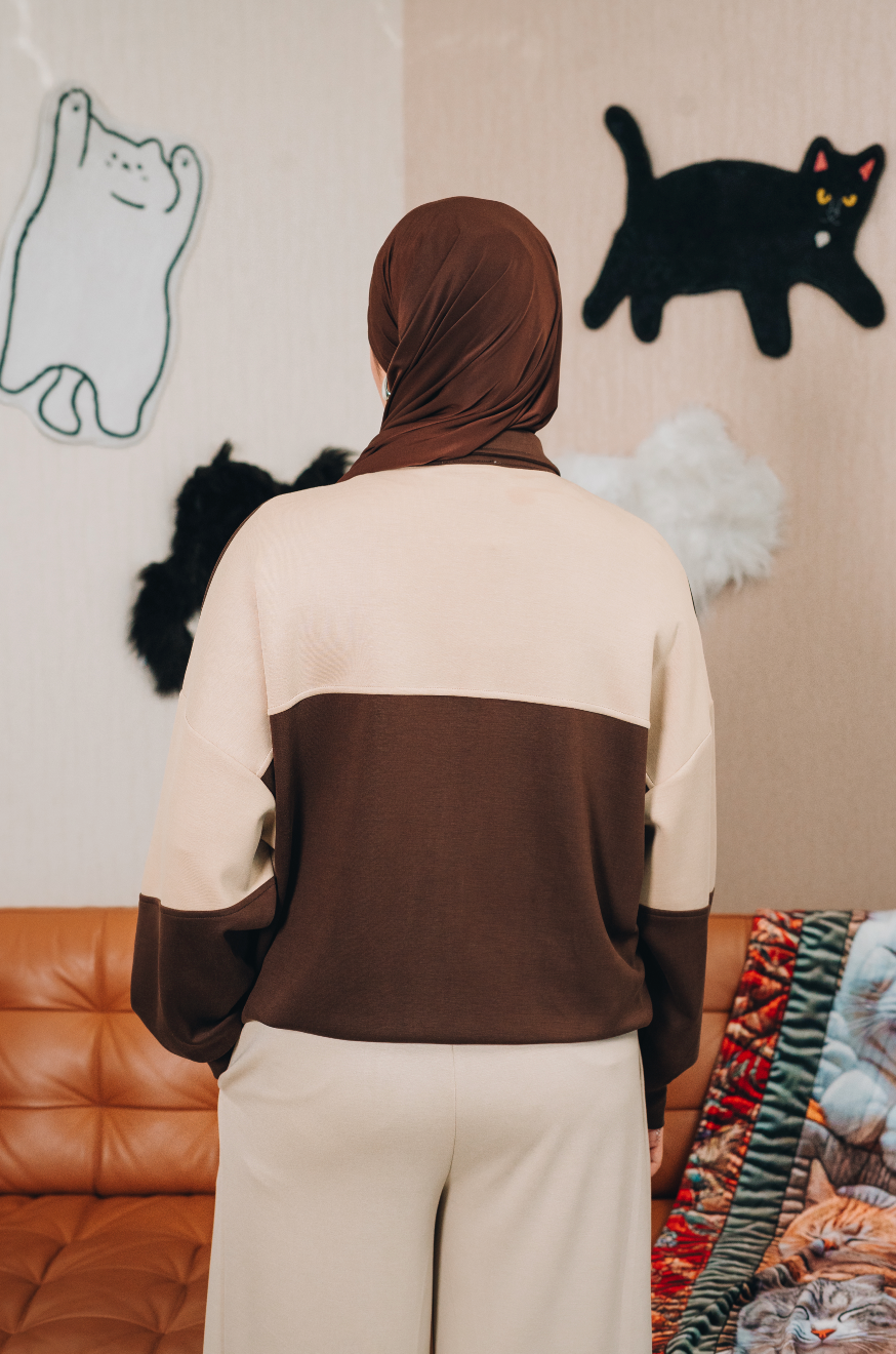 Habibti Modal Dual Tone Jacket in Brown : Calico & Friends Edition