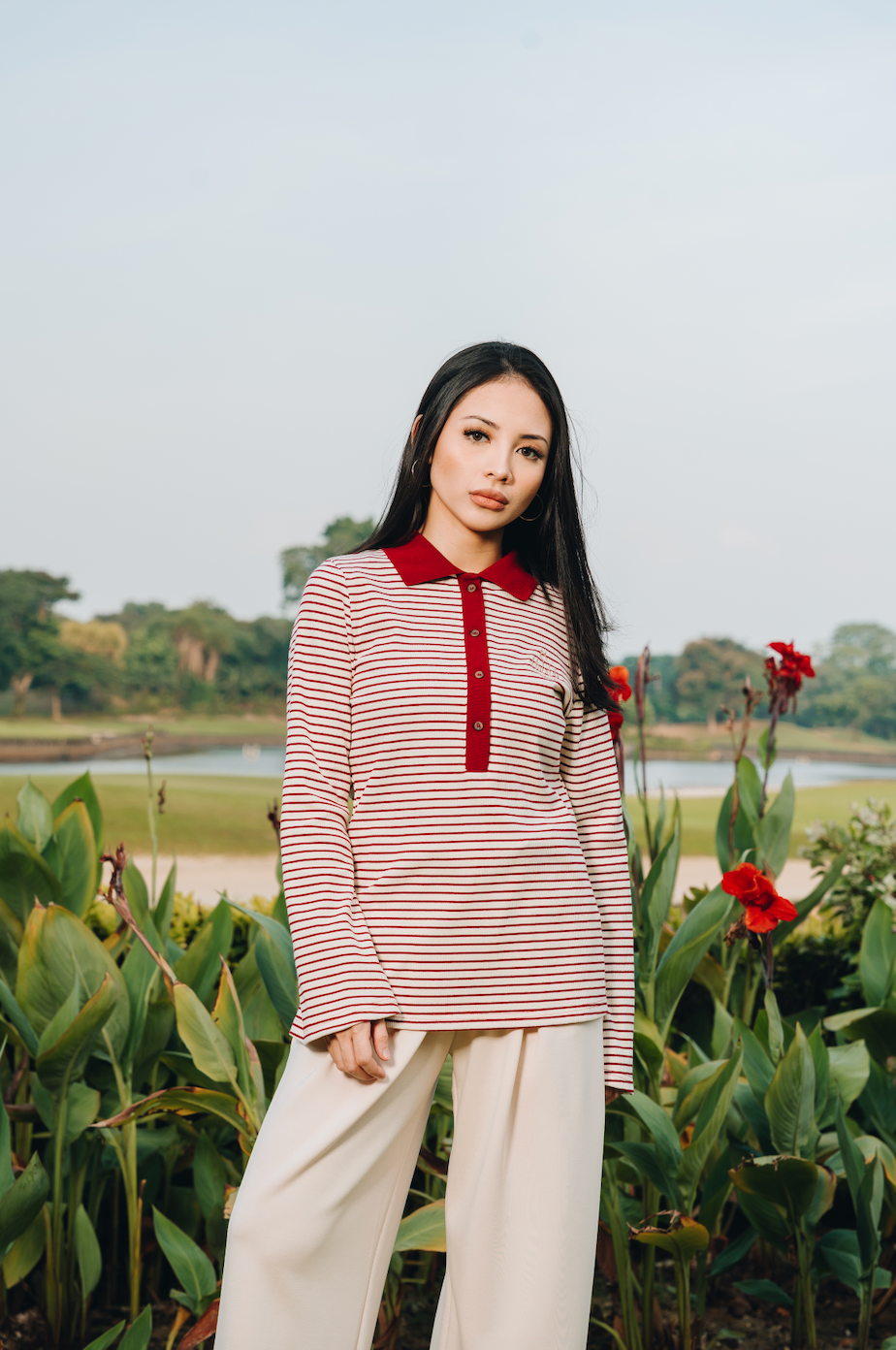 Fitted Stripe Top in Fine Cotton Ribbed