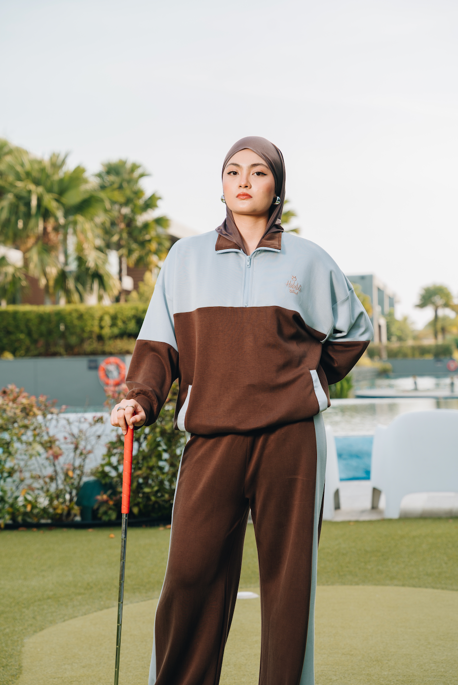 Blue-Brown Dual Tone Quarter Zip Jacket in Modal