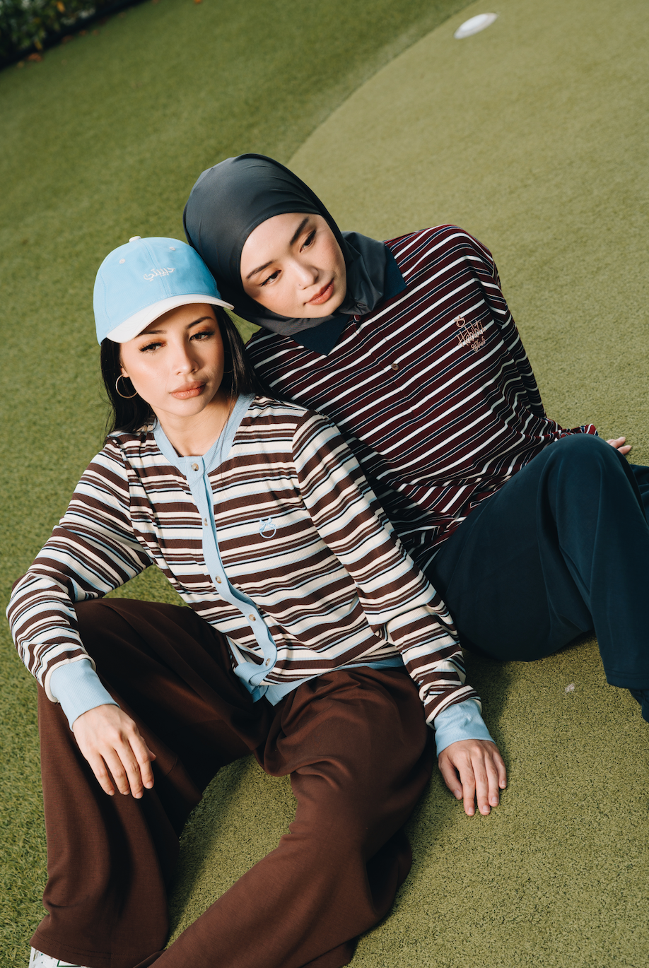 Maroon Stripe Polo Jumper in Tencel Ribbed