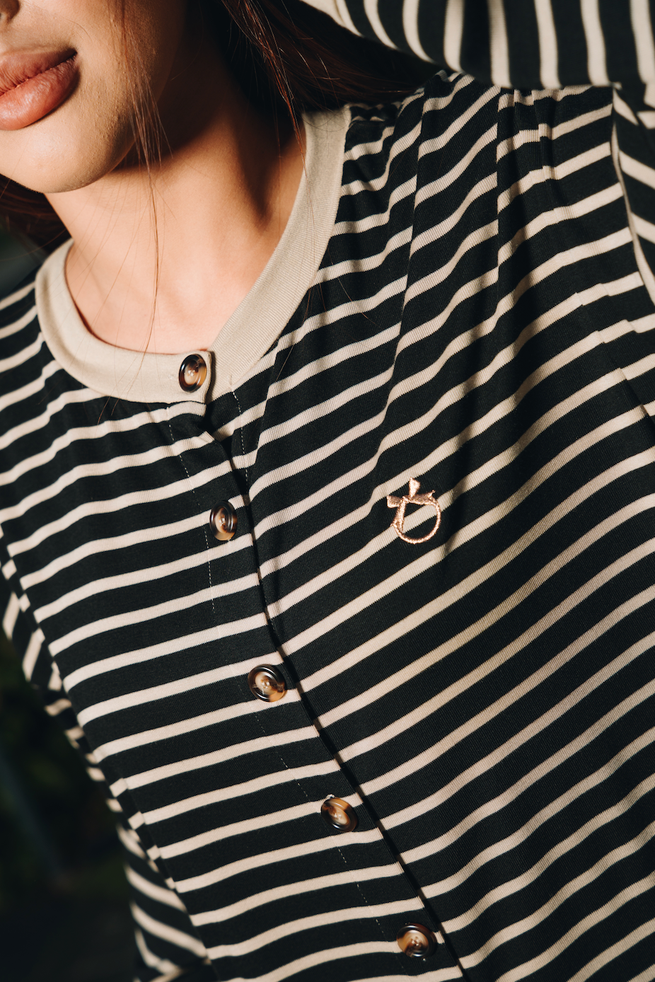 Black Relaxed Stripe Cardigan in Tencel Ribbed
