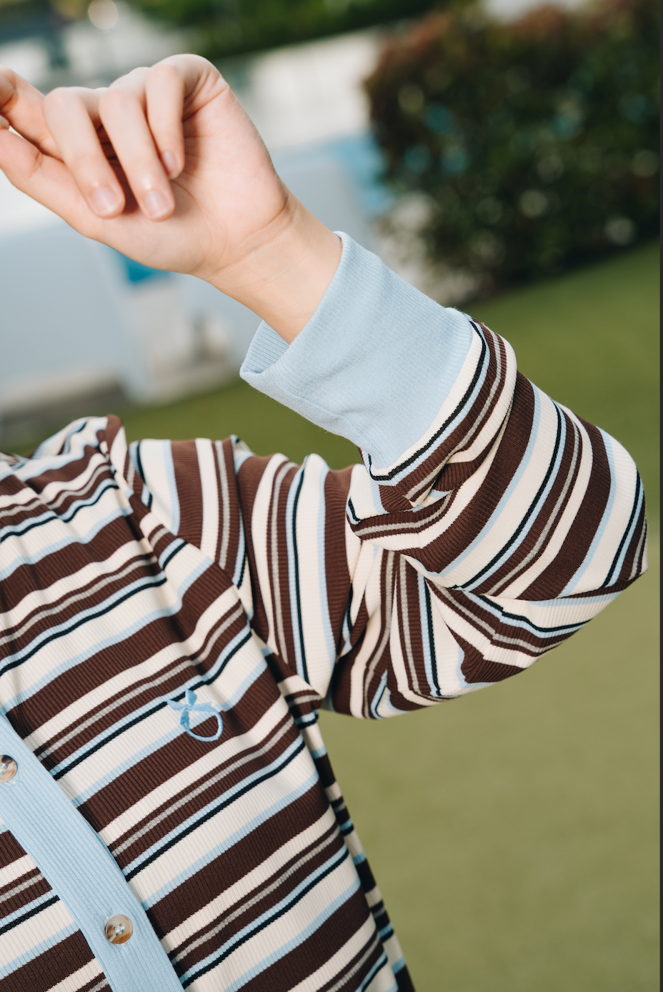 Blue Fitted Stripe Cardigan in Tencel Ribbed