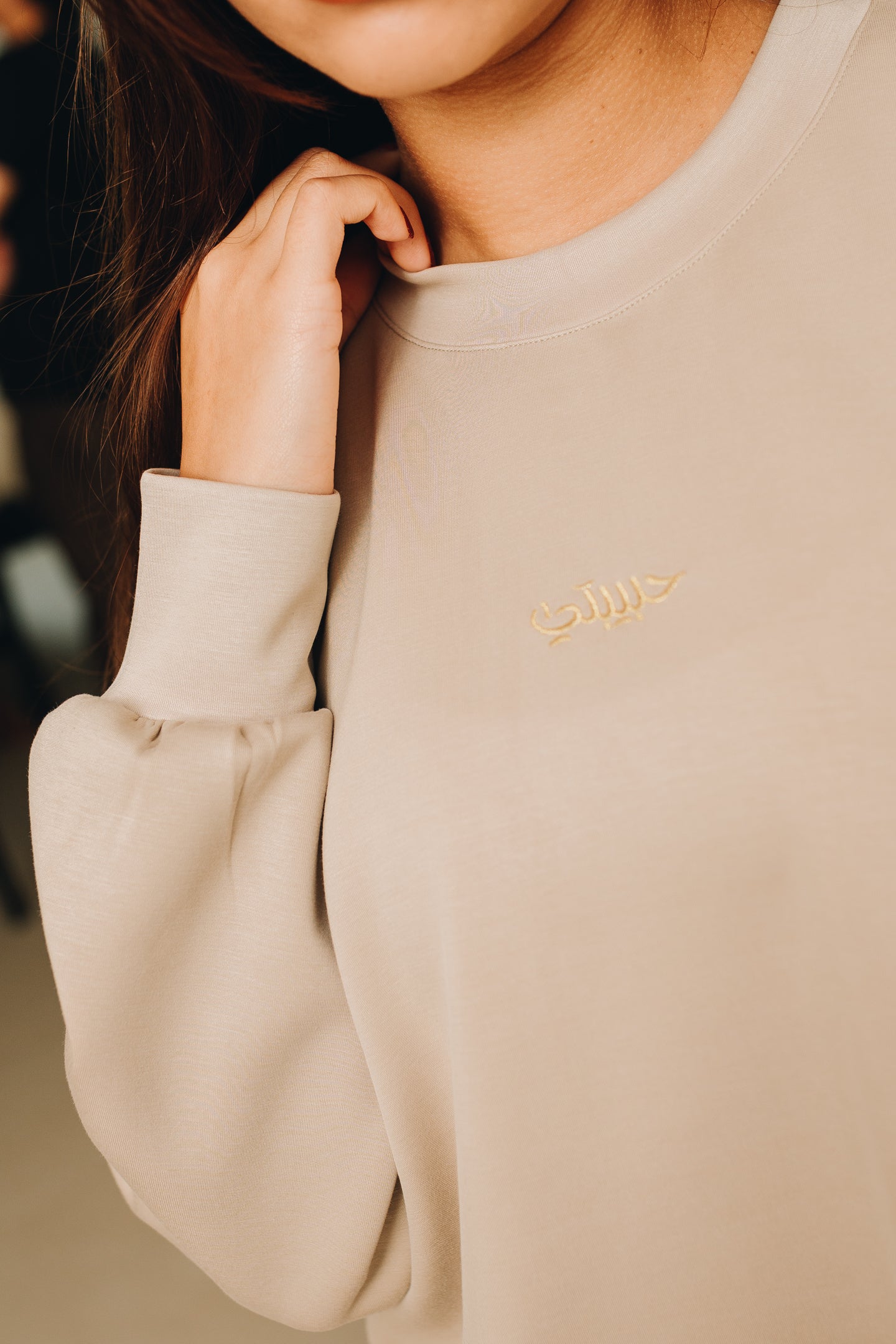 Modal Habibti Sweater in Cream with Pink Embroidery