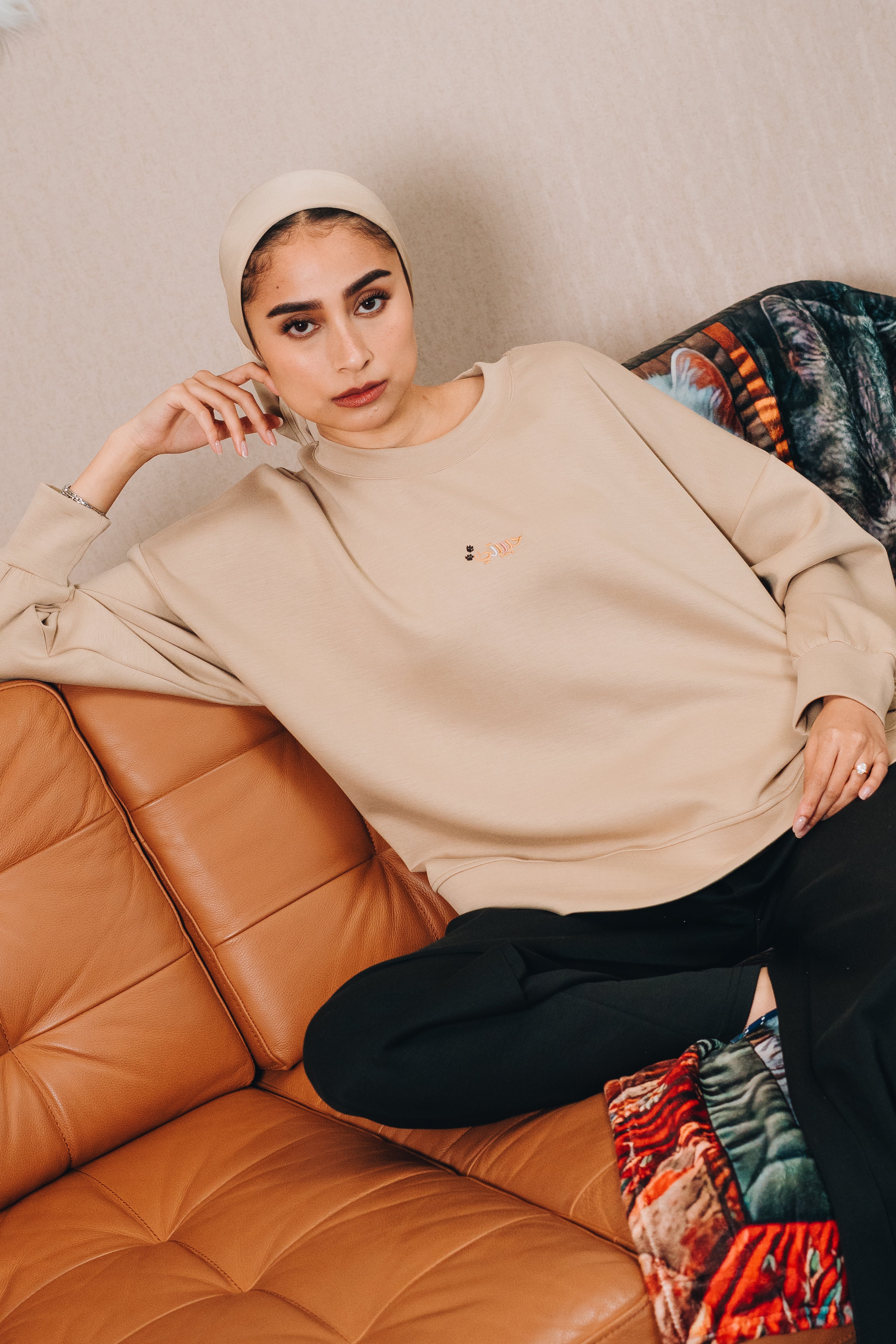 Modal Habibti Sweater in Khaki : Calico & Friends Edition