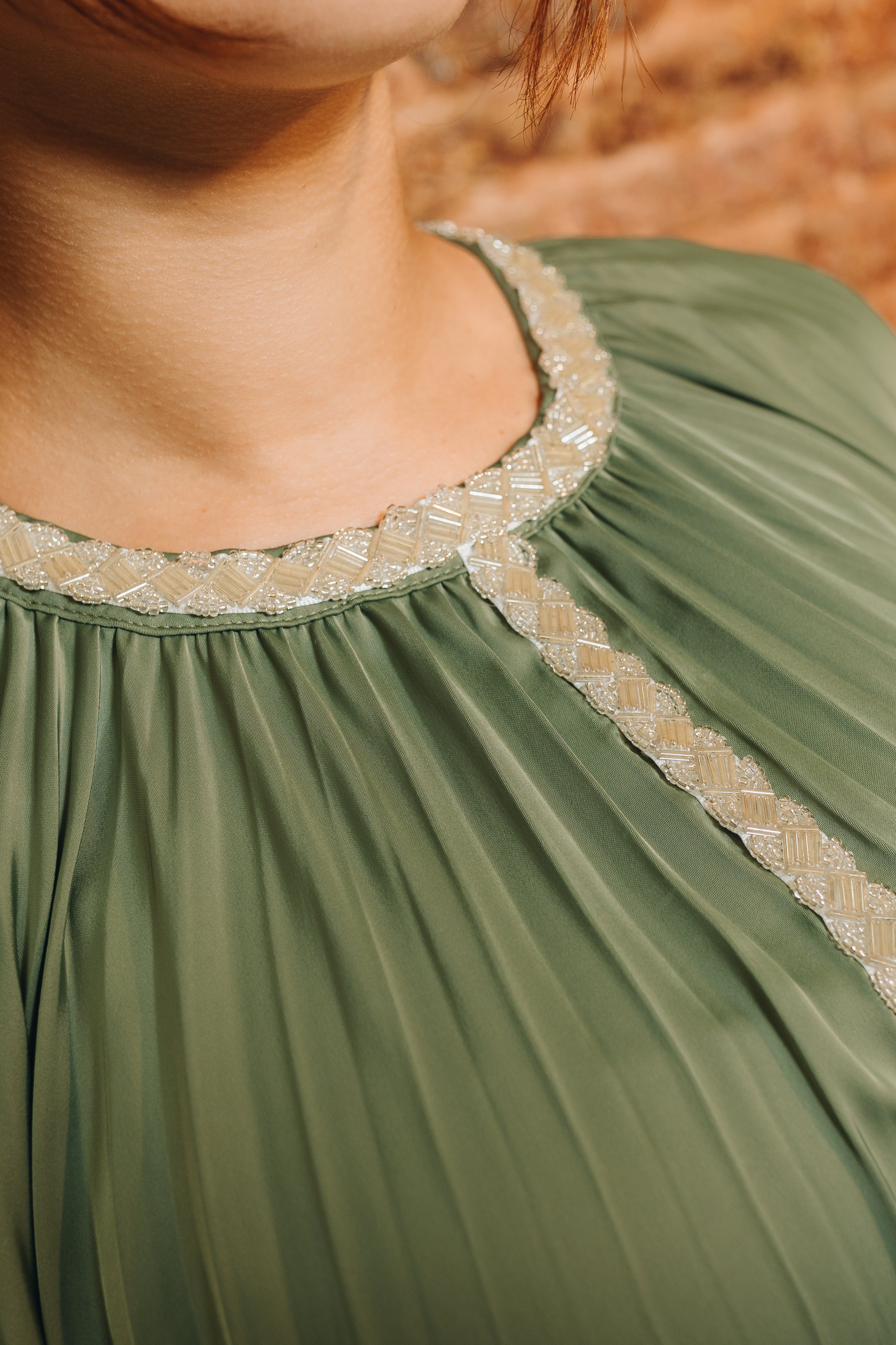 Valencia Pleated Kaftan in Deep Sage